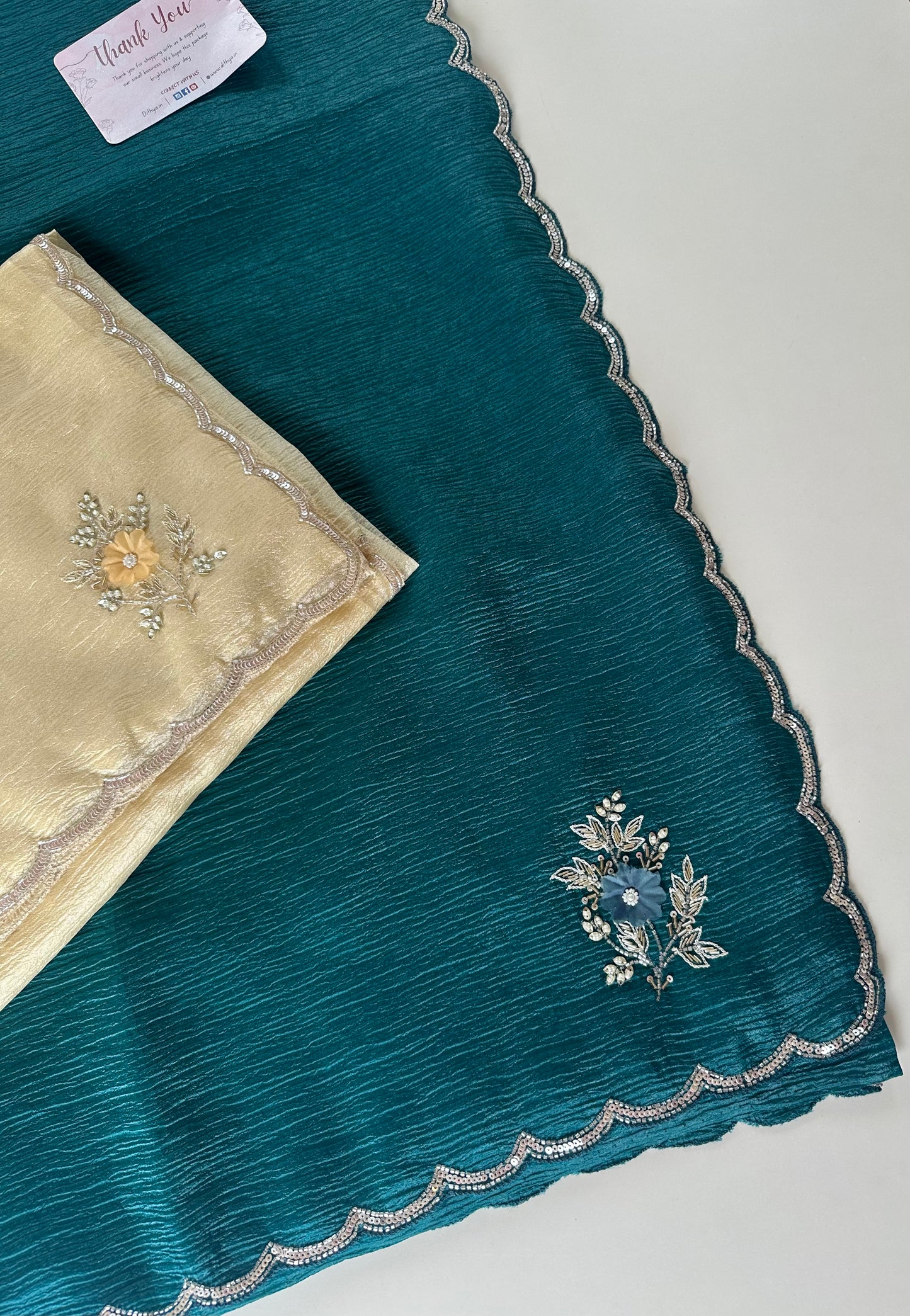 S001 - Crushed Tissue Handwork saree in 2 colours.