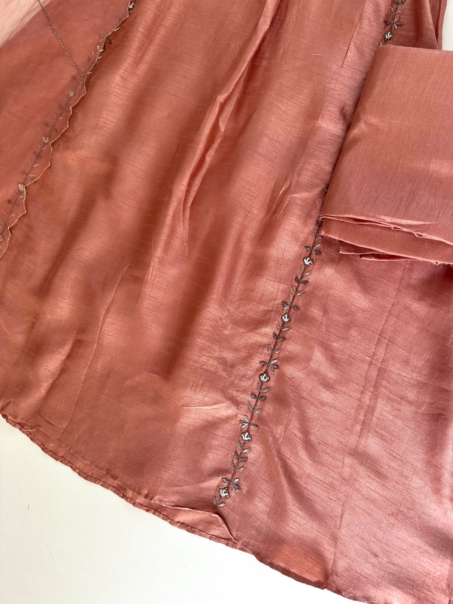 K200 - Russian silk handwork Anarkali with pants and dupatta .