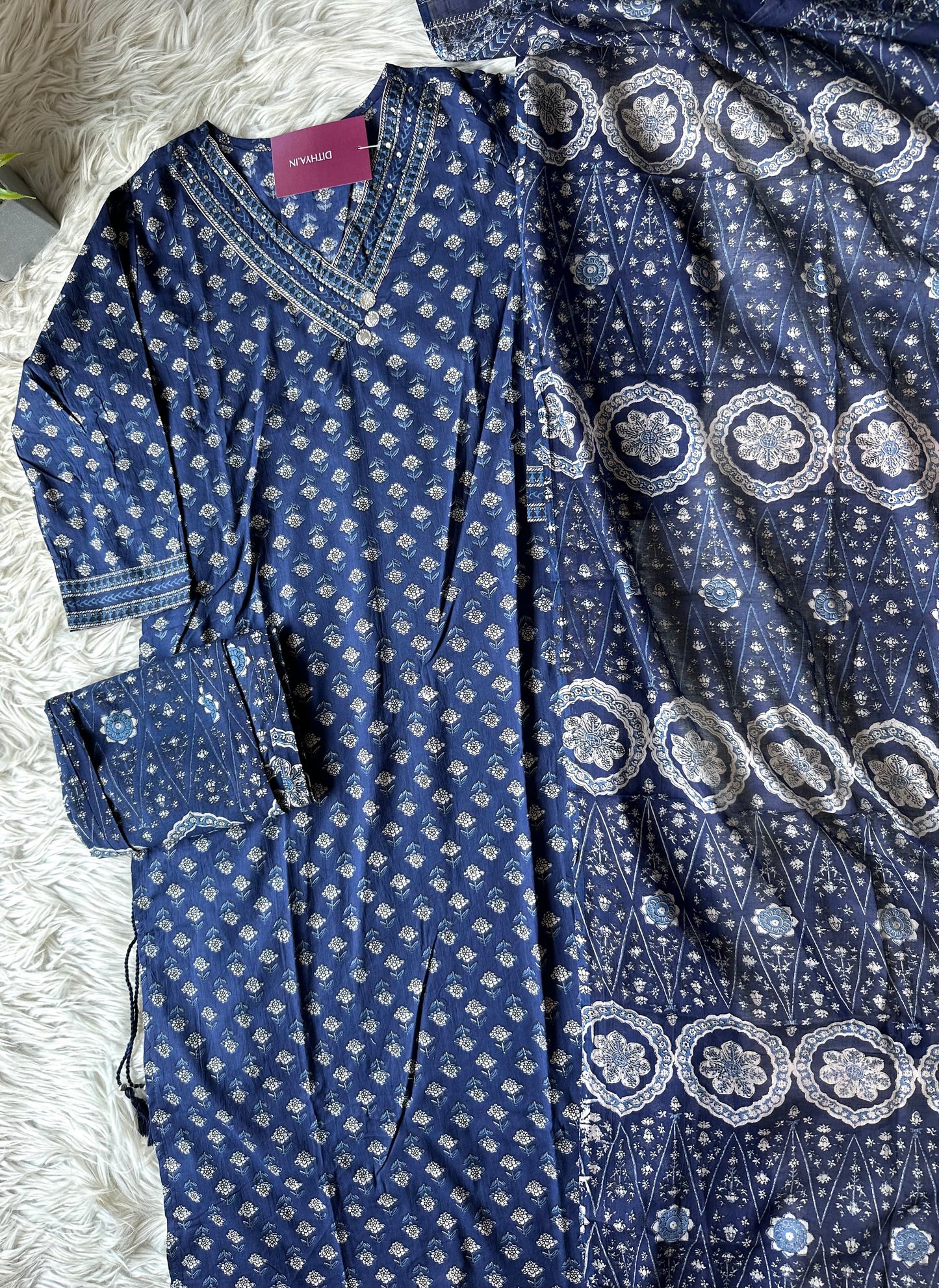 K062 - Cotton printed straight Kurti with pants and dupatta
