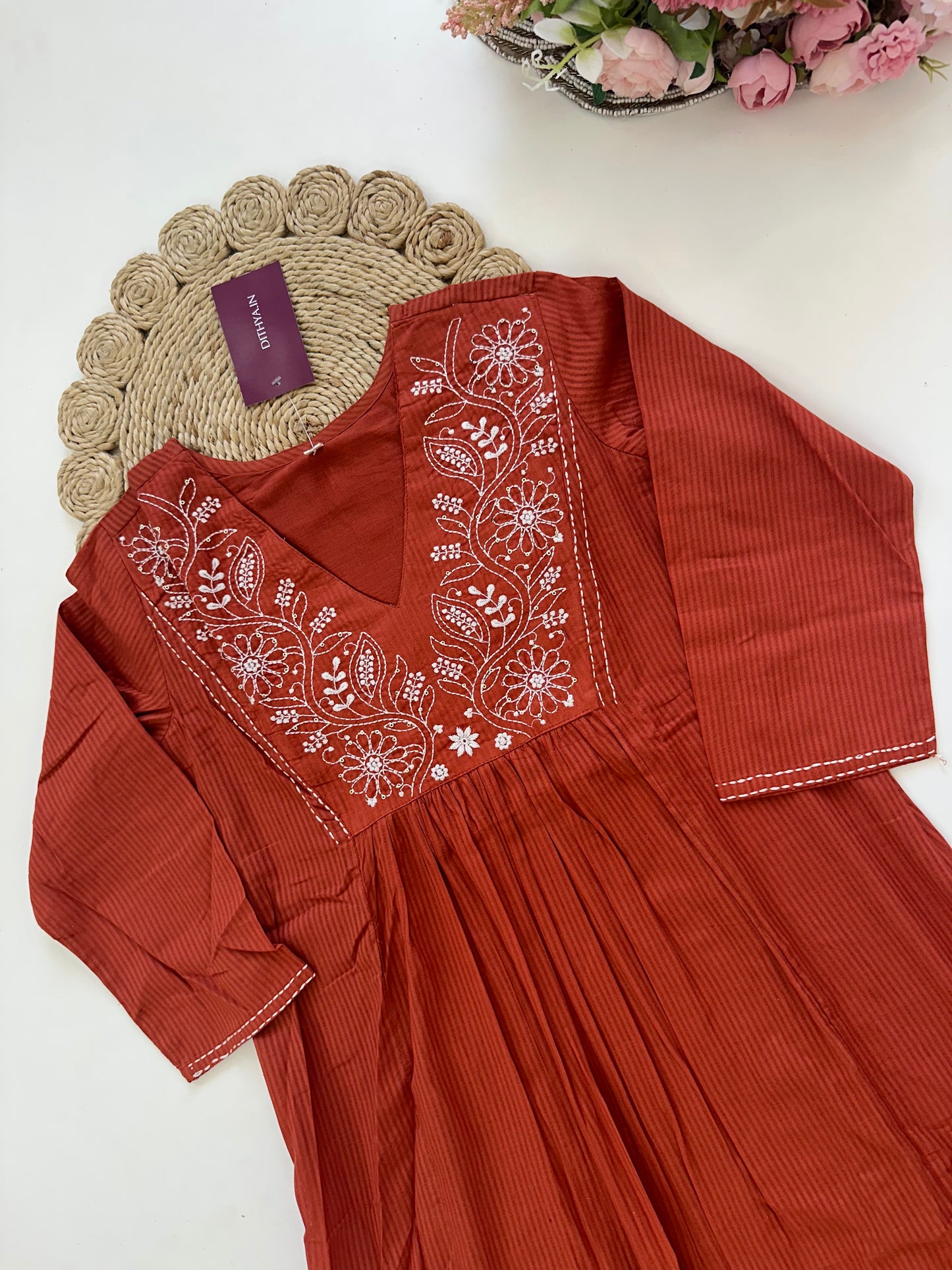 K042 - Cotton embroidered Kurti with pants in 2 colours