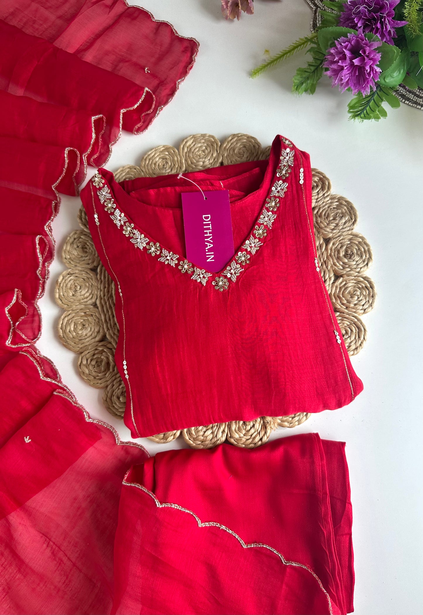 K309 - Mul Chanderi handwork Anarkali with pants and dupatta in 3 colours