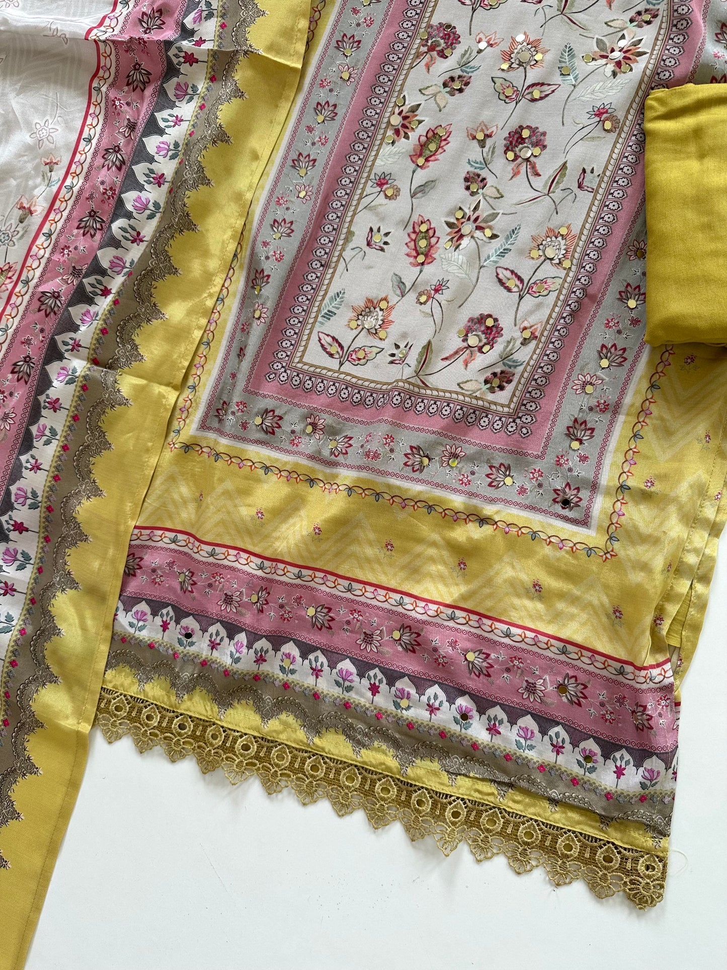 K411 - Pure crape Floral straight Kurti with pants and dupatta