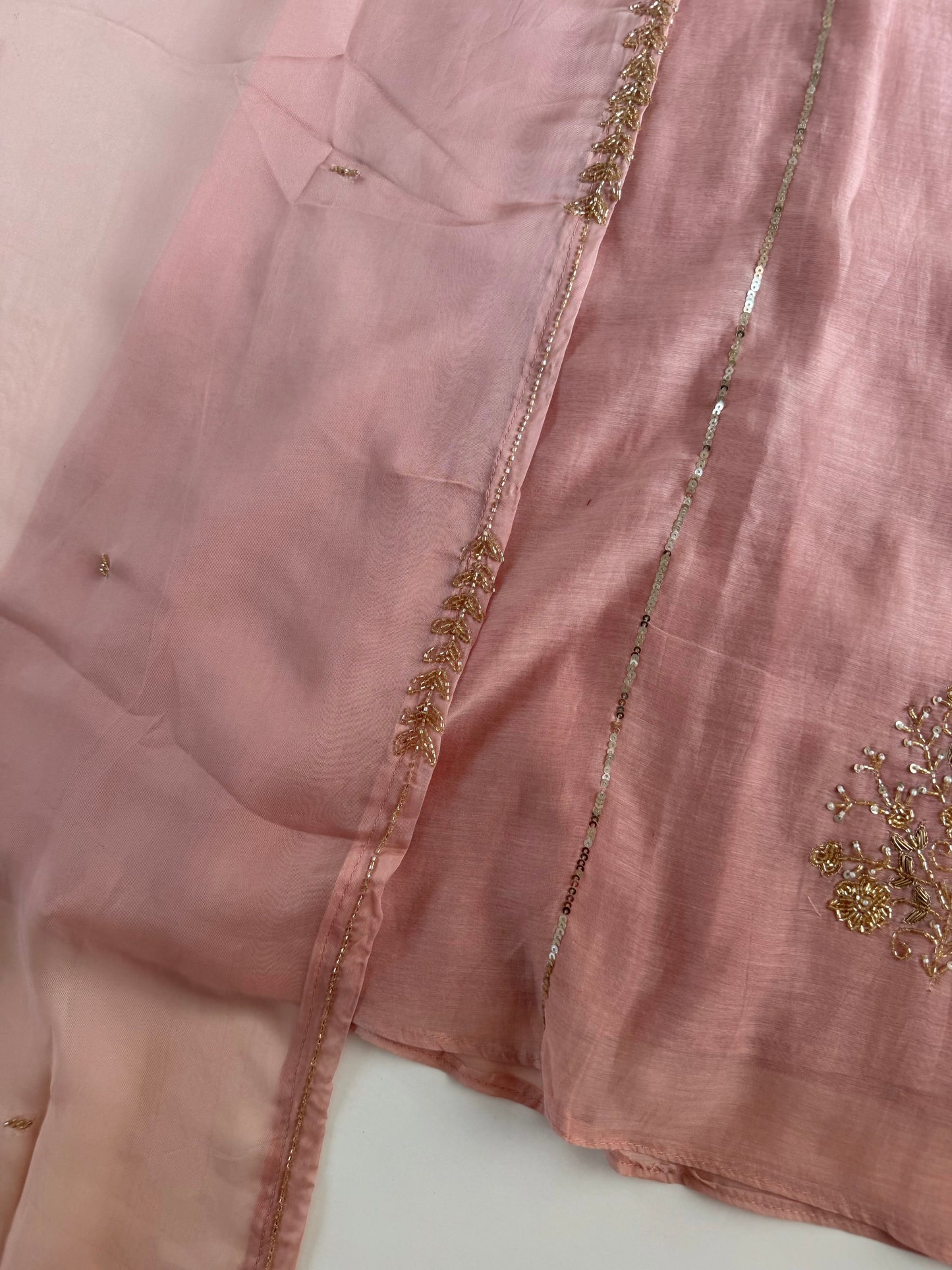 K564 - Mul chanderi handwork aline Kurti with pants and dupatta