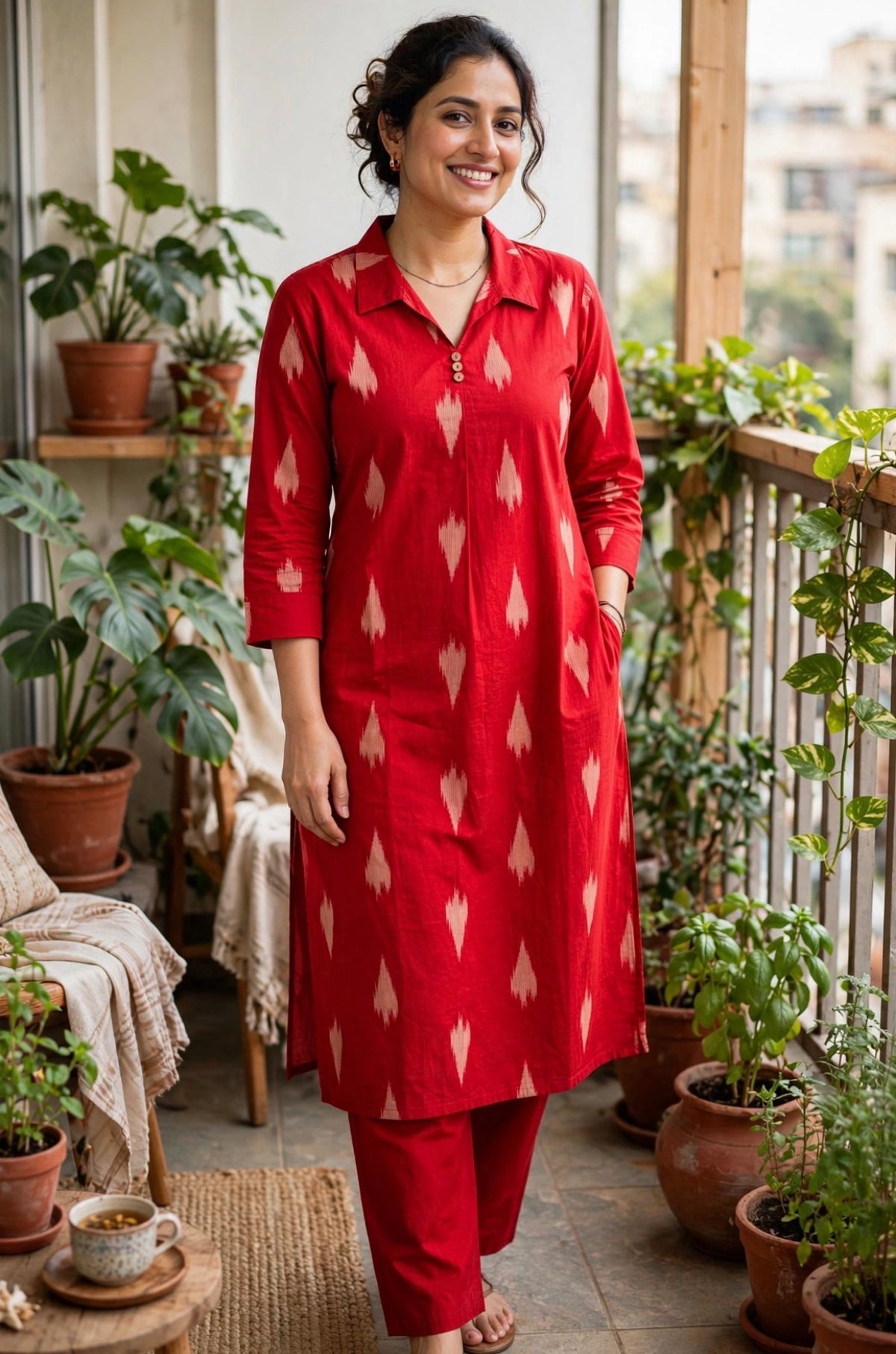 K503 - Cotton embroidered Aline Kurti with pants in 2 colours