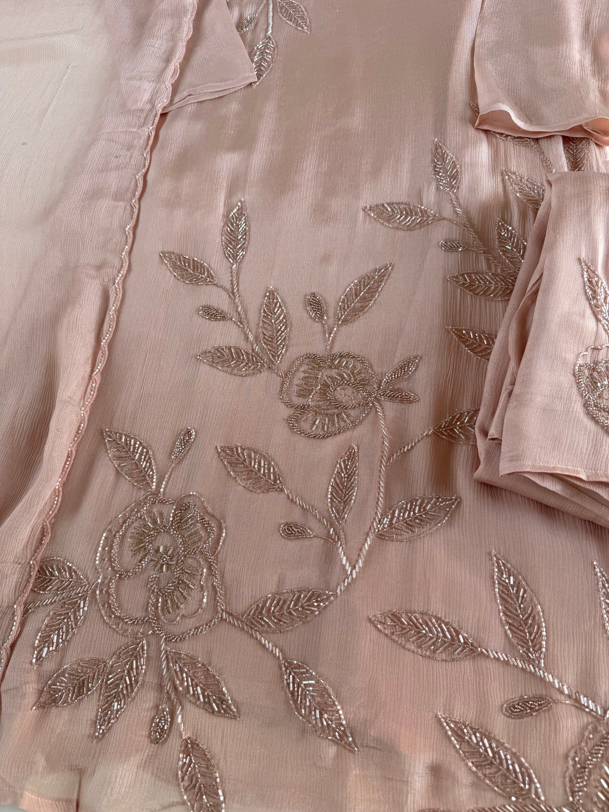 K476 - Pure Chinnon handwork aline Kurti with pants and dupatta