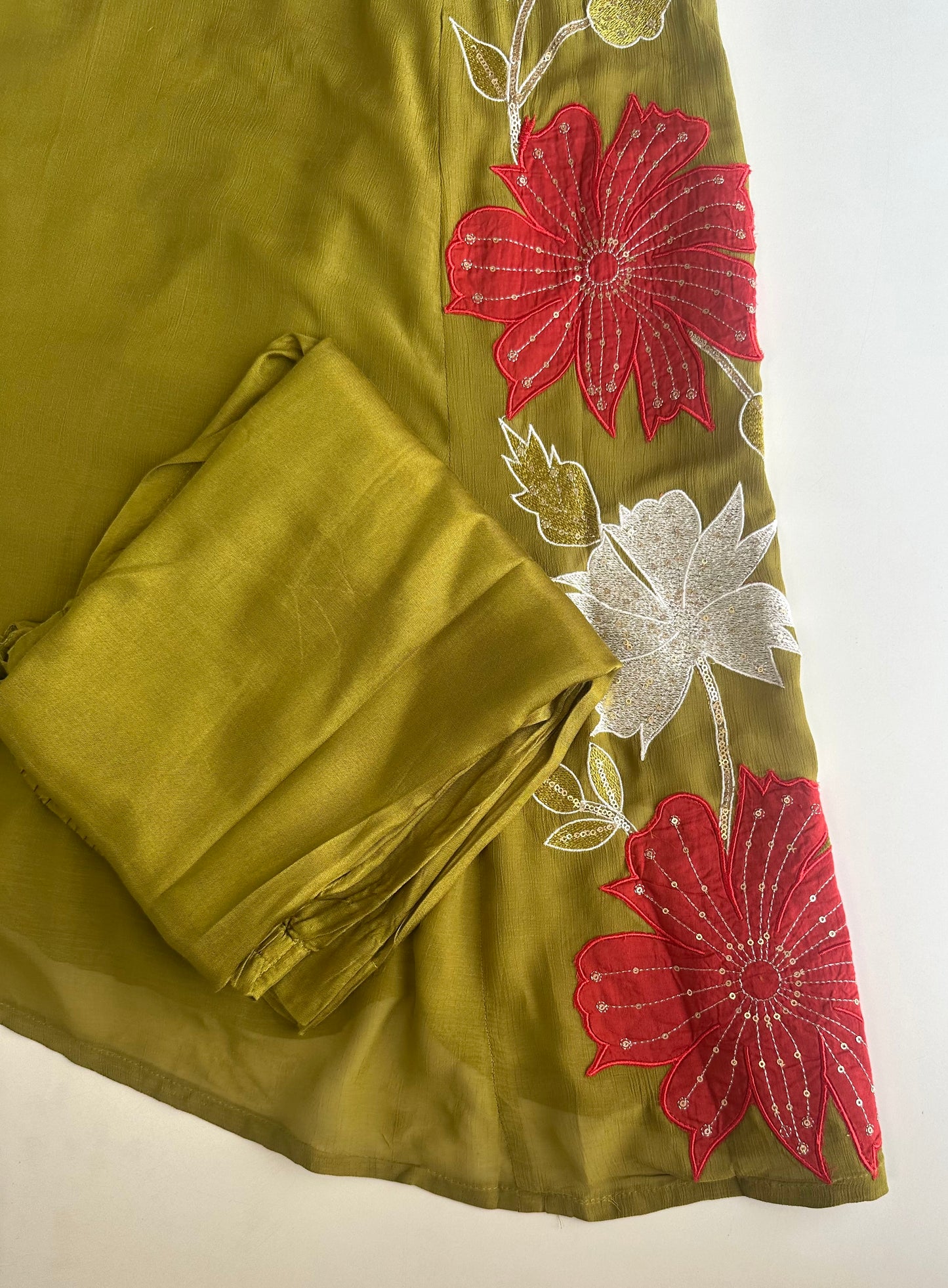 K468 - Crushed Mul Chanderi Appliqué work Anarkali with pants and dupatta in 2 colours