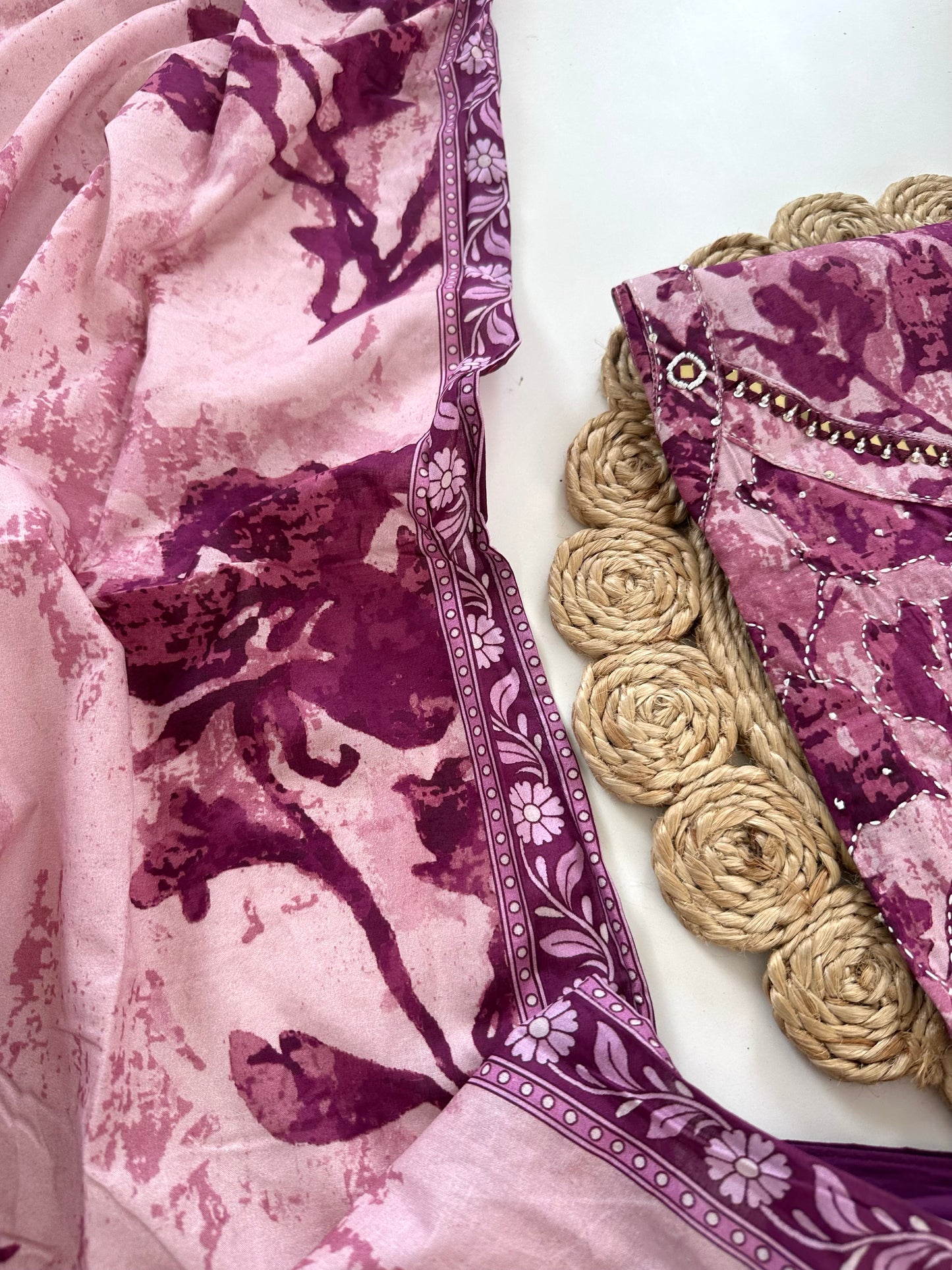 K250 - Cotton Strap handwork straight Kurti with pants and dupatta in 3 colours
