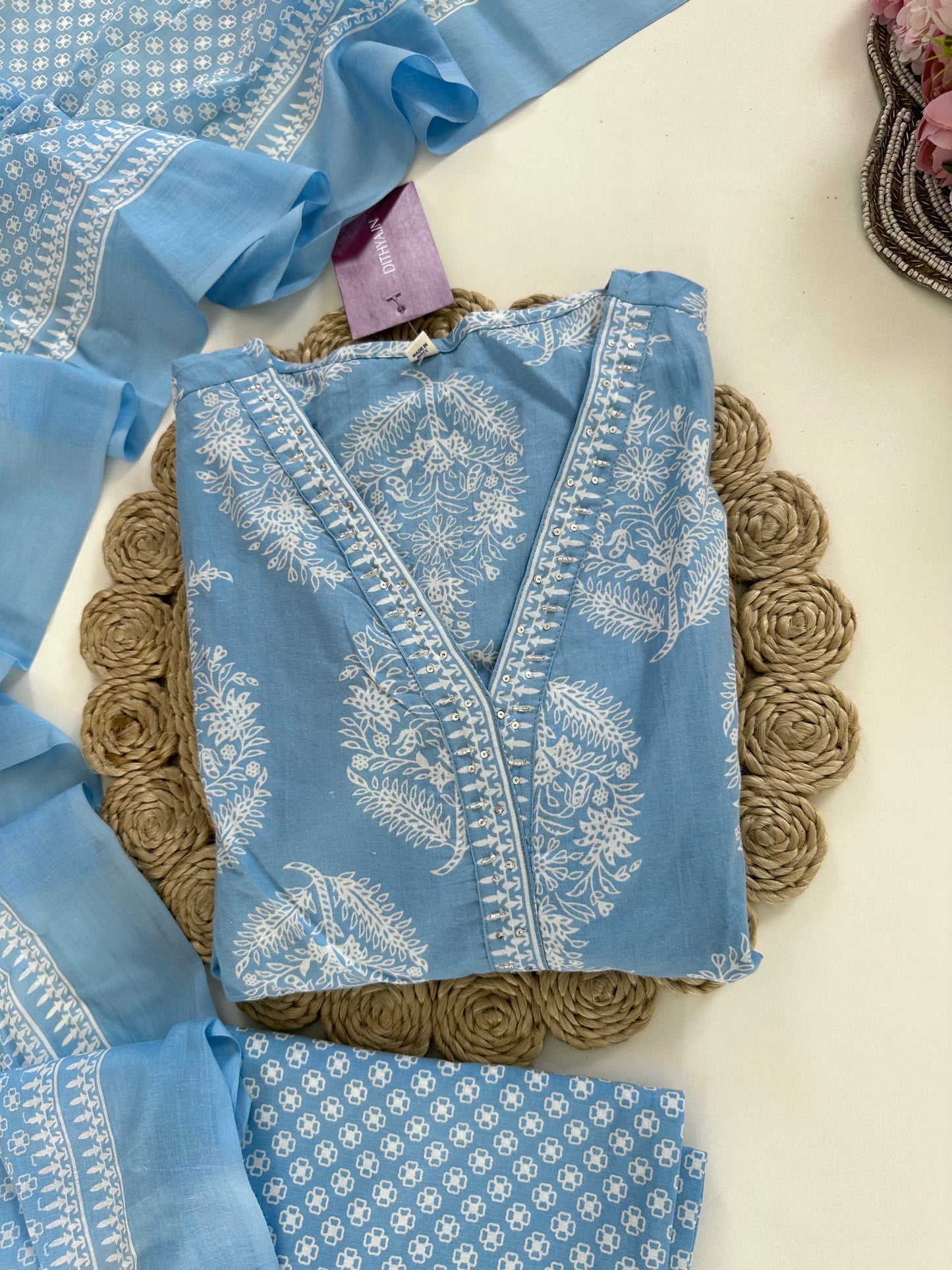 K100 - Cotton Aline Kurti with pants and dupatta
