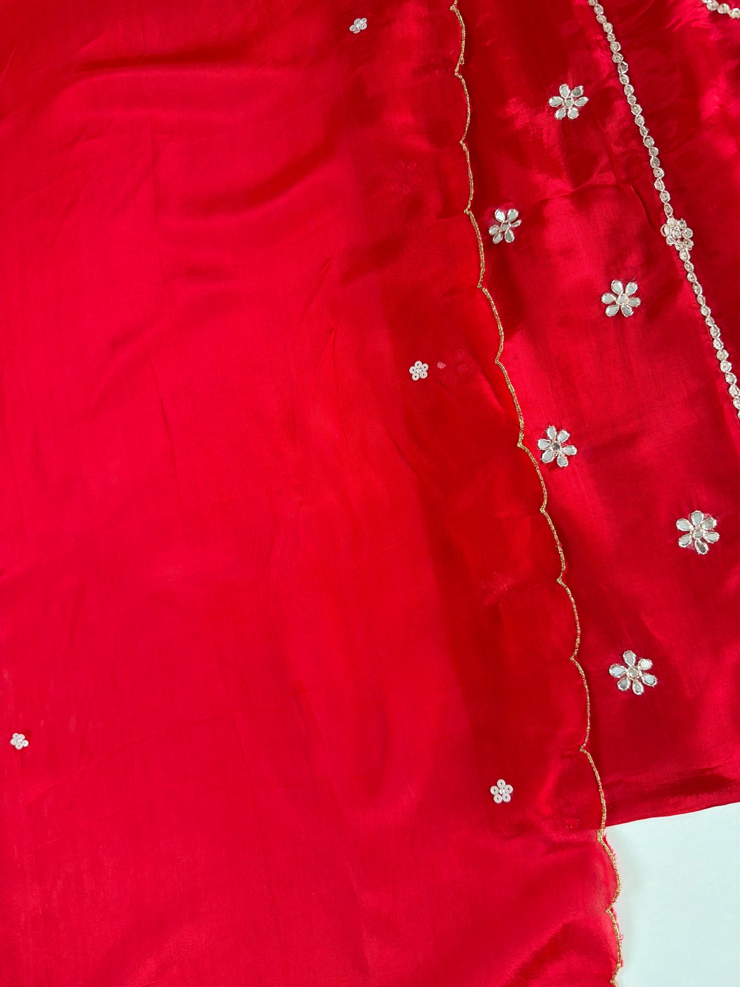 K375 - Pure crape gota work short Kurti with divider pants and dupatta