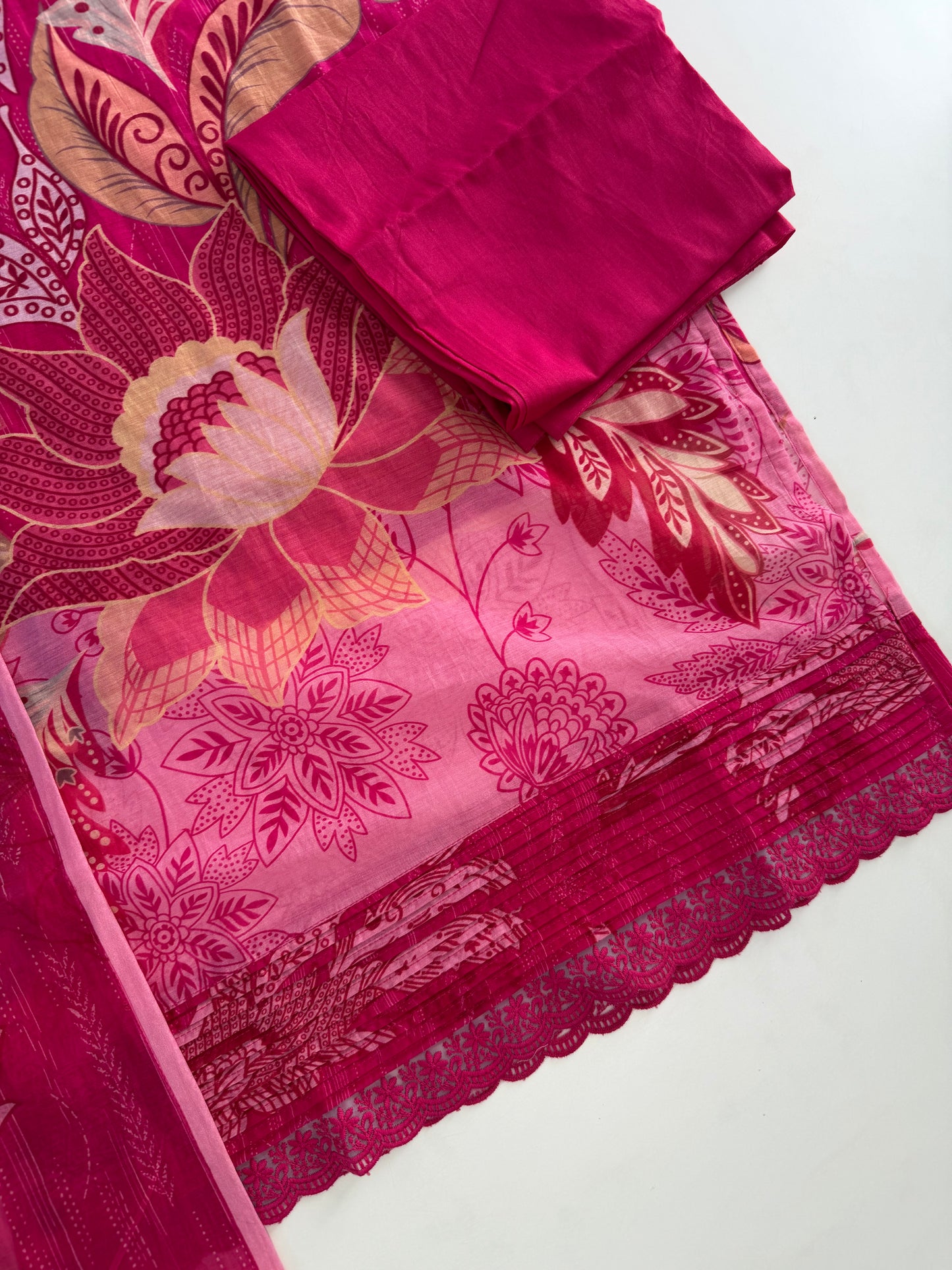 K623 - Mul cotton embroidered straight Kurti with pants and dupatta