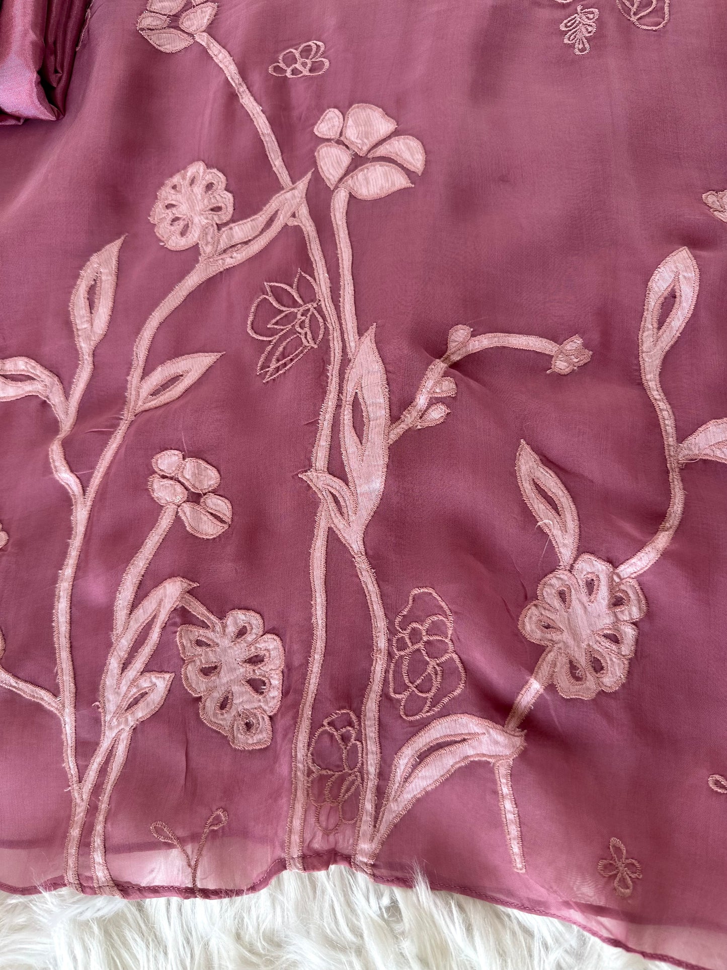 K225 - Pure viscose organza appliqué work Aline Kurti with pants and dupatta in 2 colours