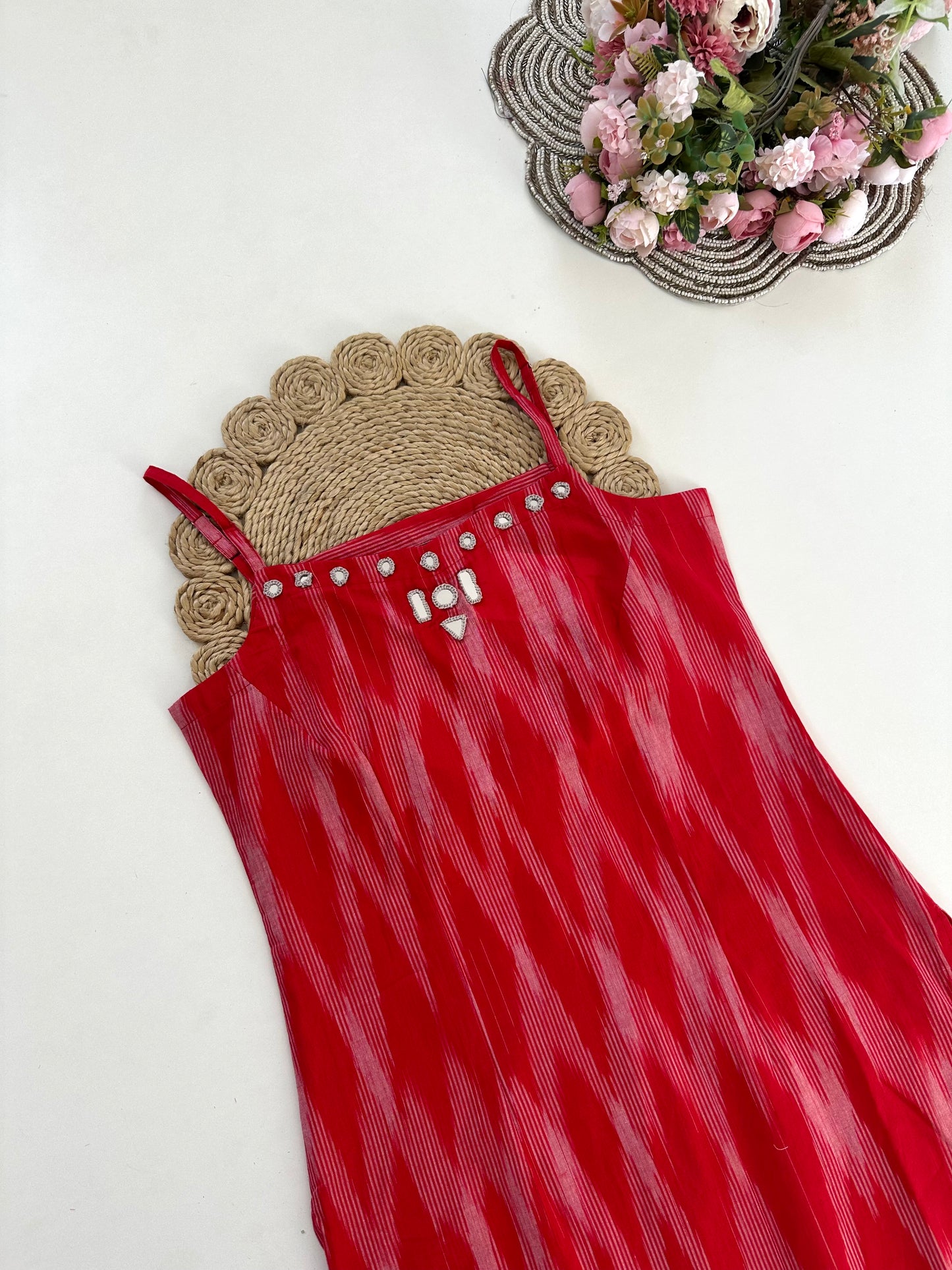 K040 - Cotton strap mirror work Kurti with pants in 3 colours