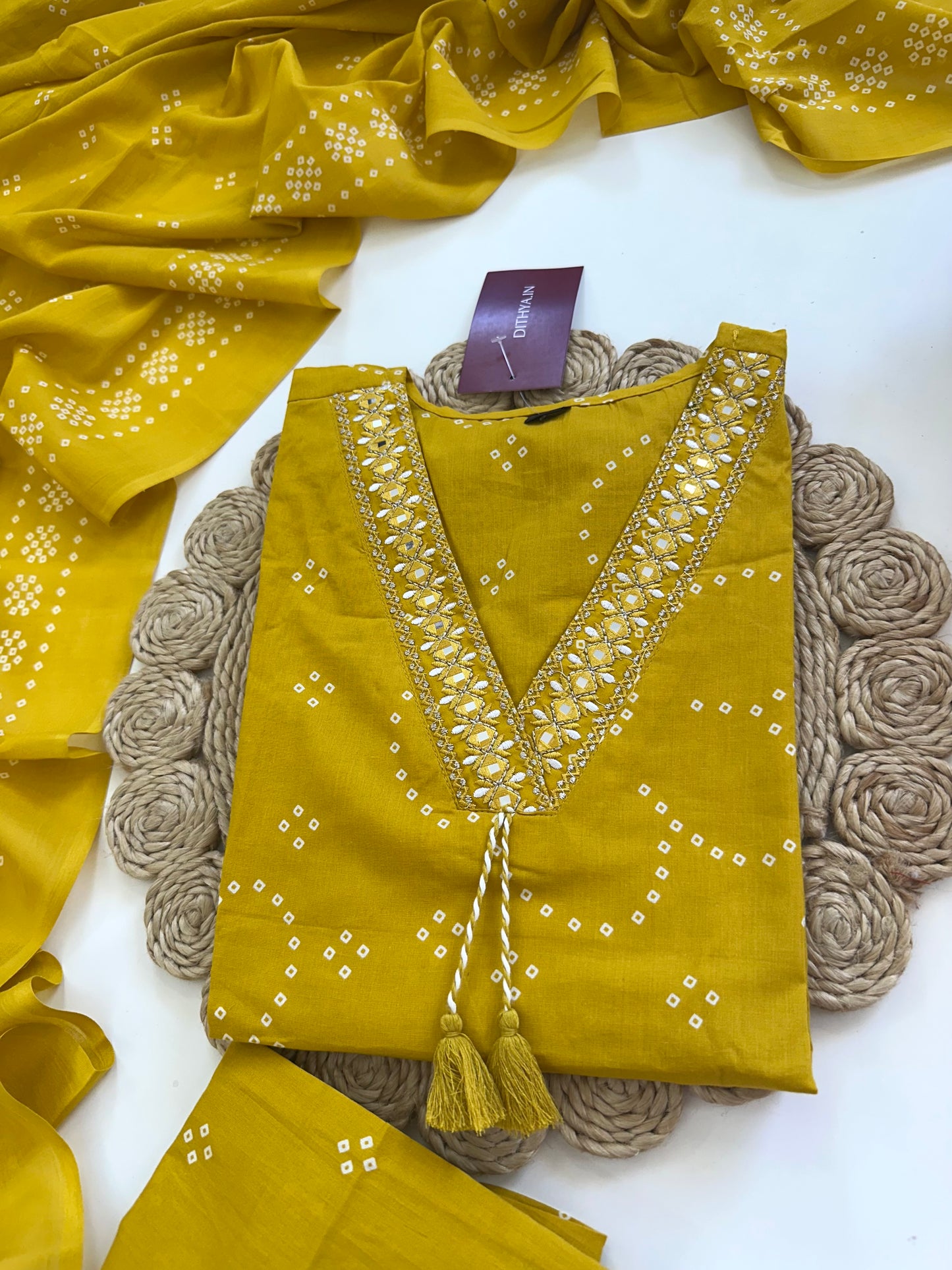 K053 - Cotton Aline Kurti with pants and dupatta in colours
