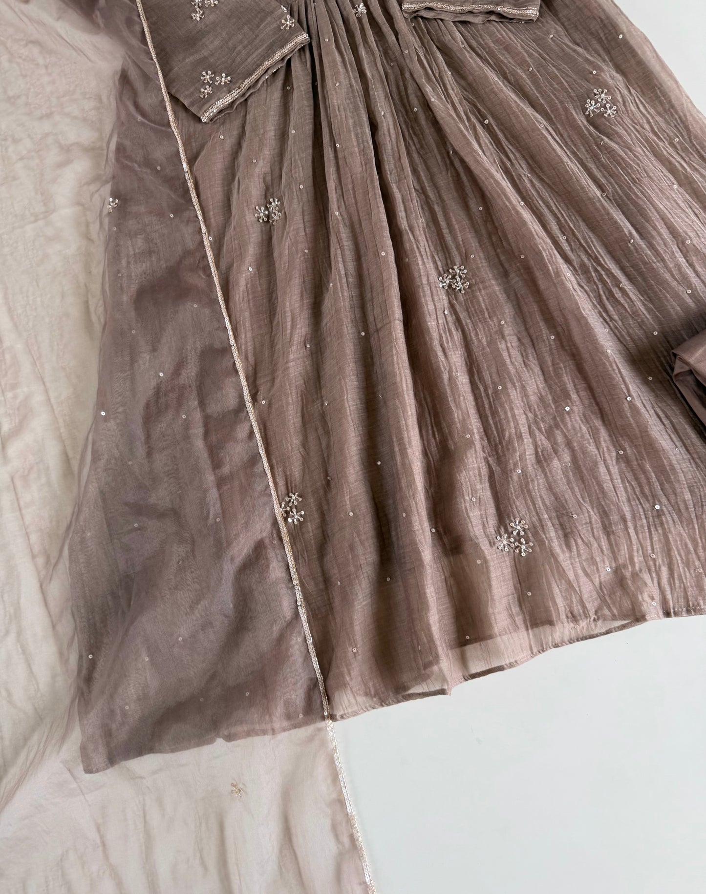 K229 - Mul chanderi handwork Anarkali with pants and dupatta