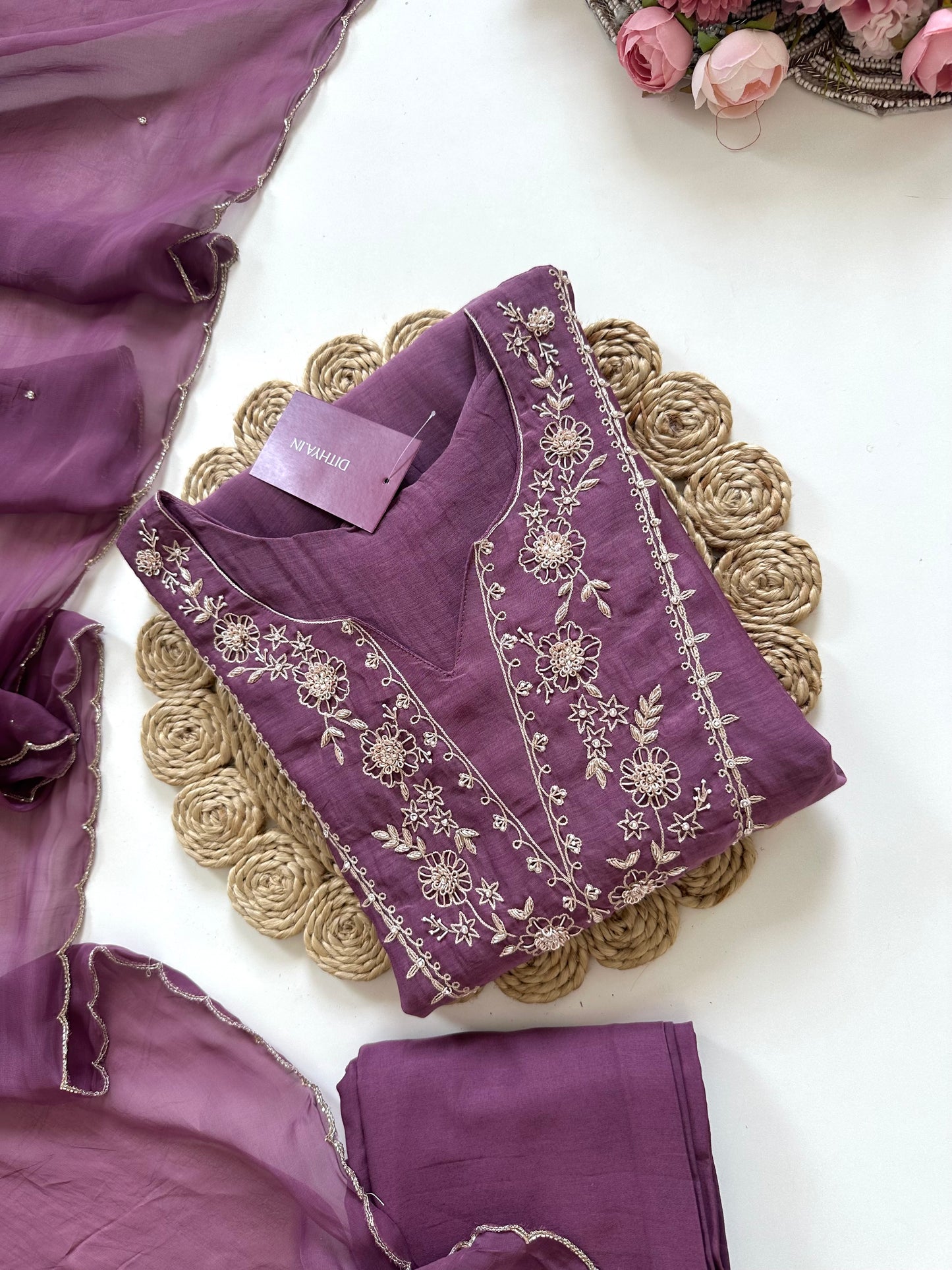 K080 - Mul Chanderi handwork Anarkali with pants and dupatta