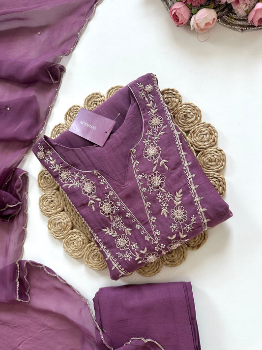 K080 - Mul Chanderi handwork Anarkali with pants and dupatta