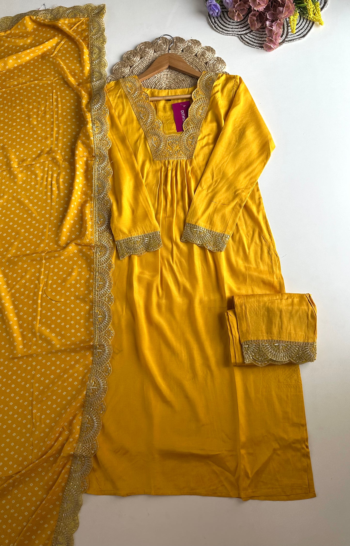 D427 - Muslin silk straight Kurti with pants and dupatta