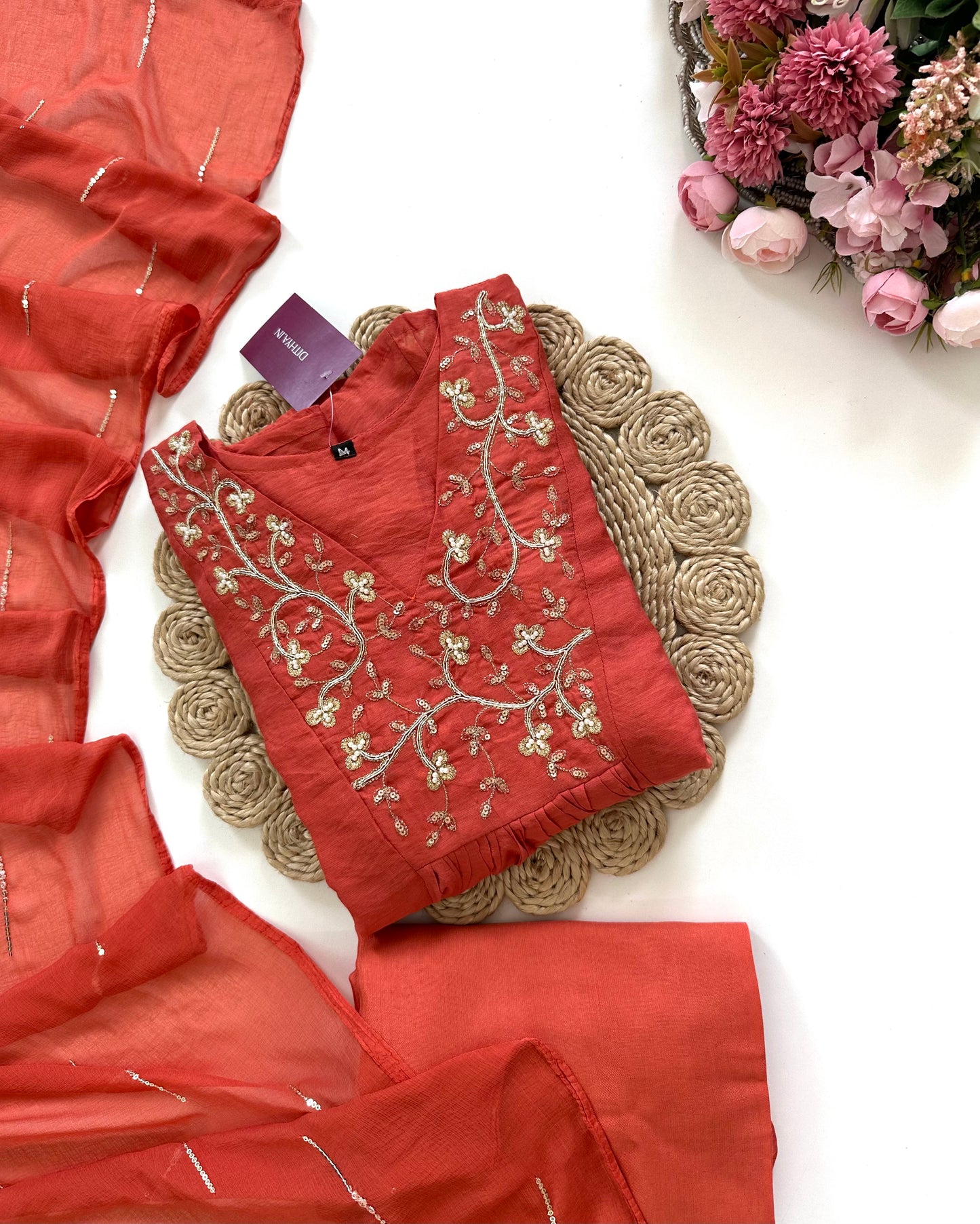 K056 - Mul Rayon handwork Anarkali with pants and dupatta in 2 colours