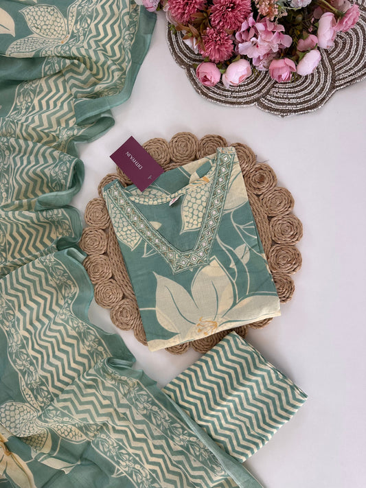 K279 - Cotton printed straight Kurti with pants and dupatta