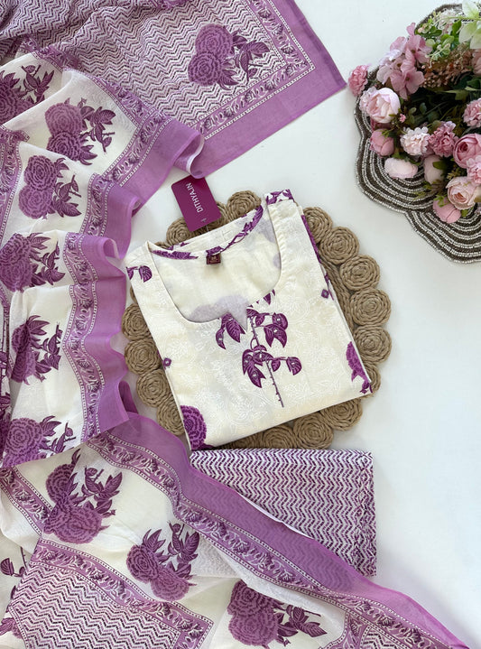 K205 - Cotton printed straight Kurti with pants and dupatta