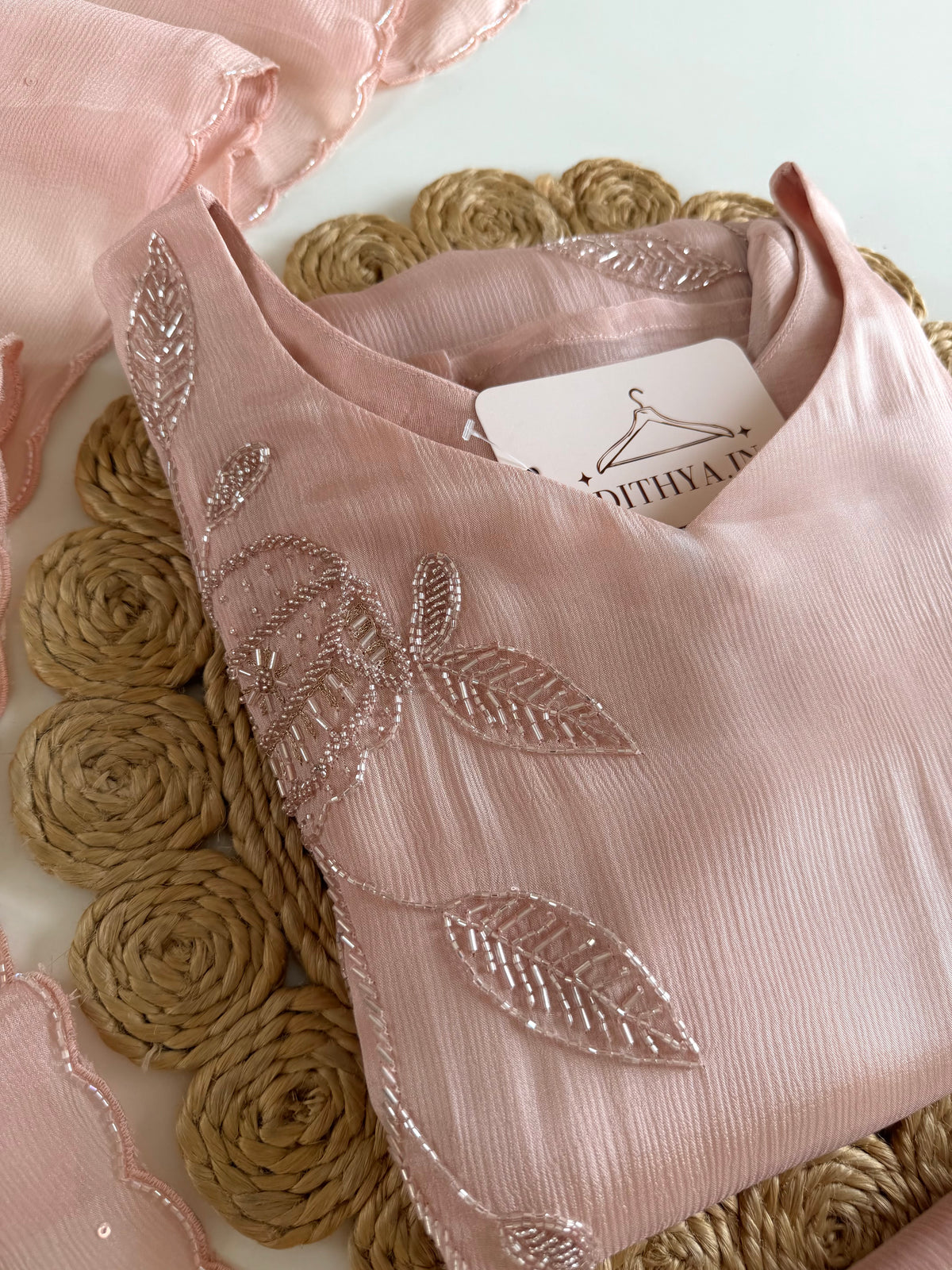 K476 - Pure Chinnon handwork aline Kurti with pants and dupatta