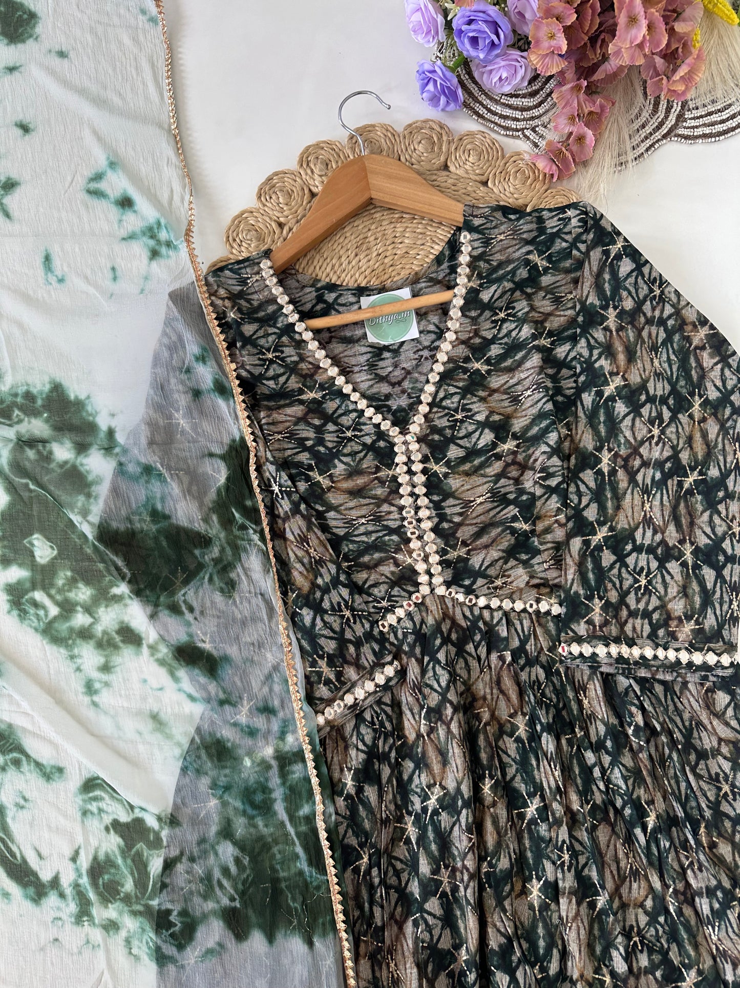 D415-Muslin Alia cut Anarkali with pants and dupatta