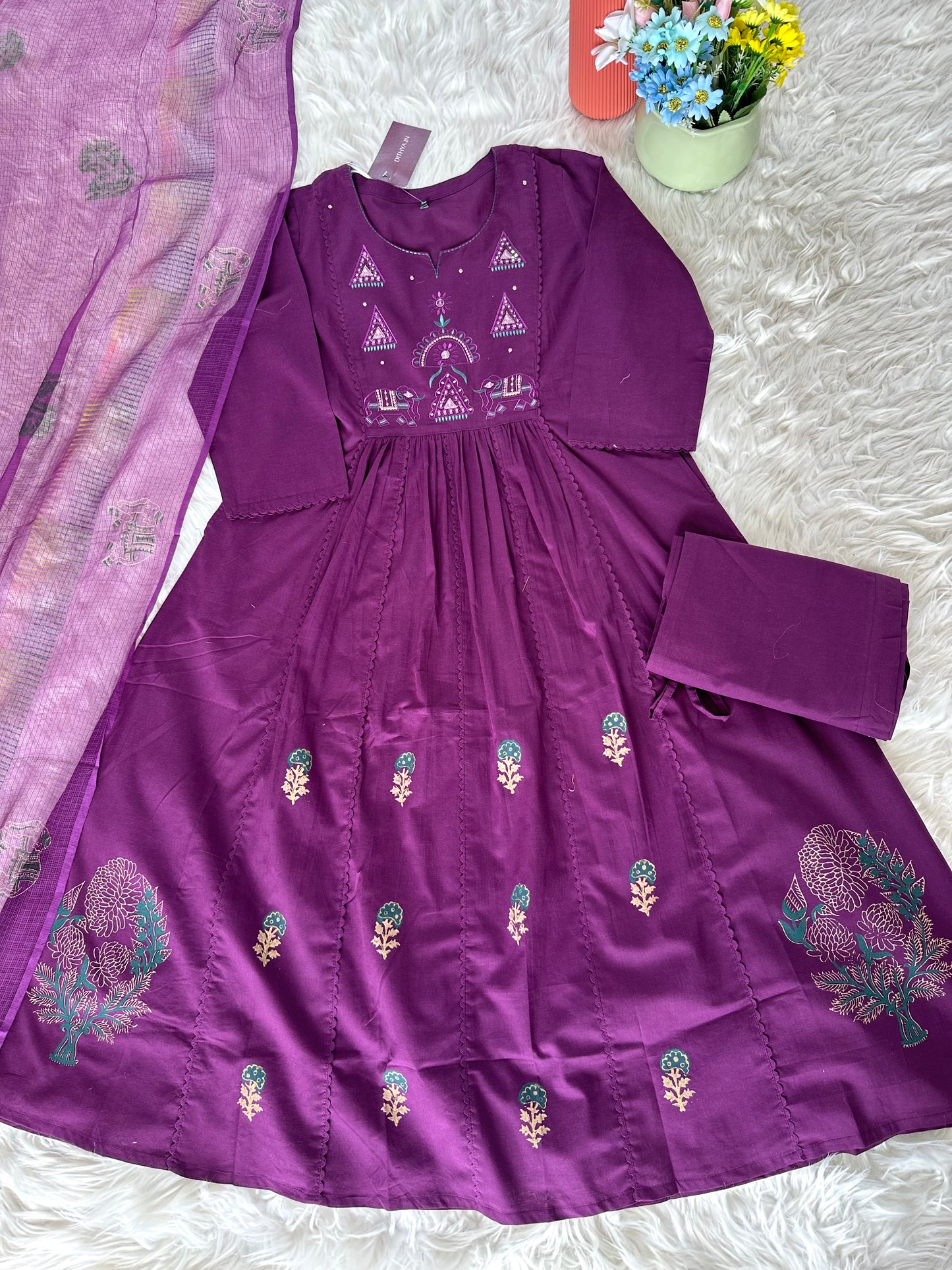 K226 - Cotton Anarkali with pants and dupatta
