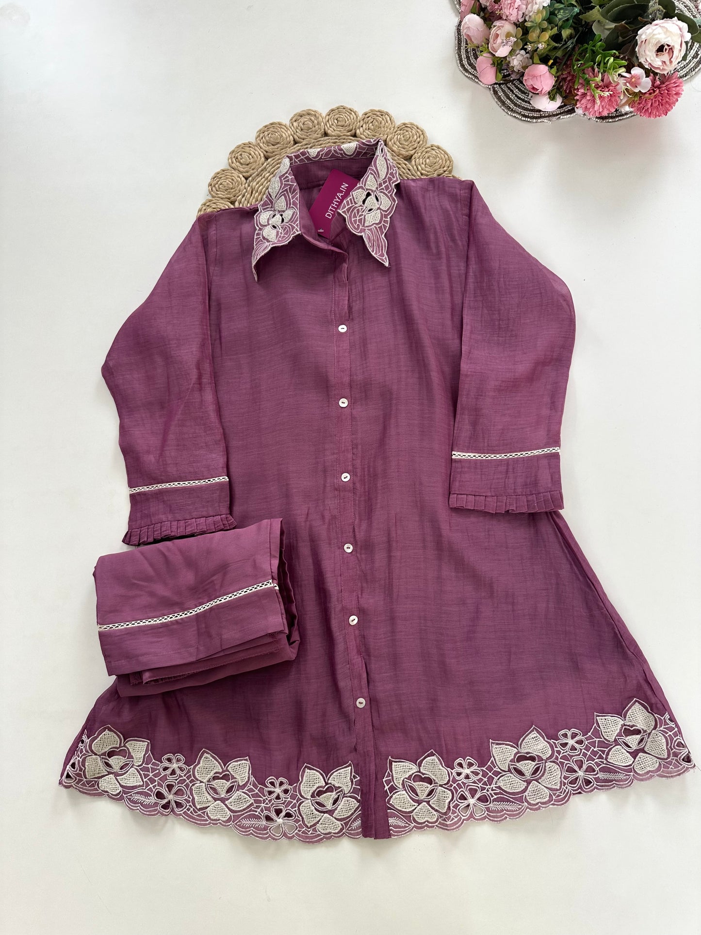 K403 - Mul Chanderi embroidered coord set