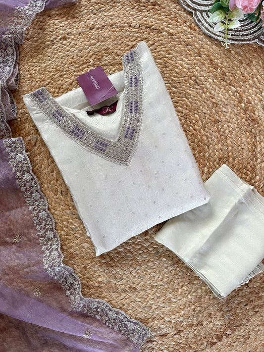 K054 - Tissue silk self weaving straight kurti with pants and dupatta
