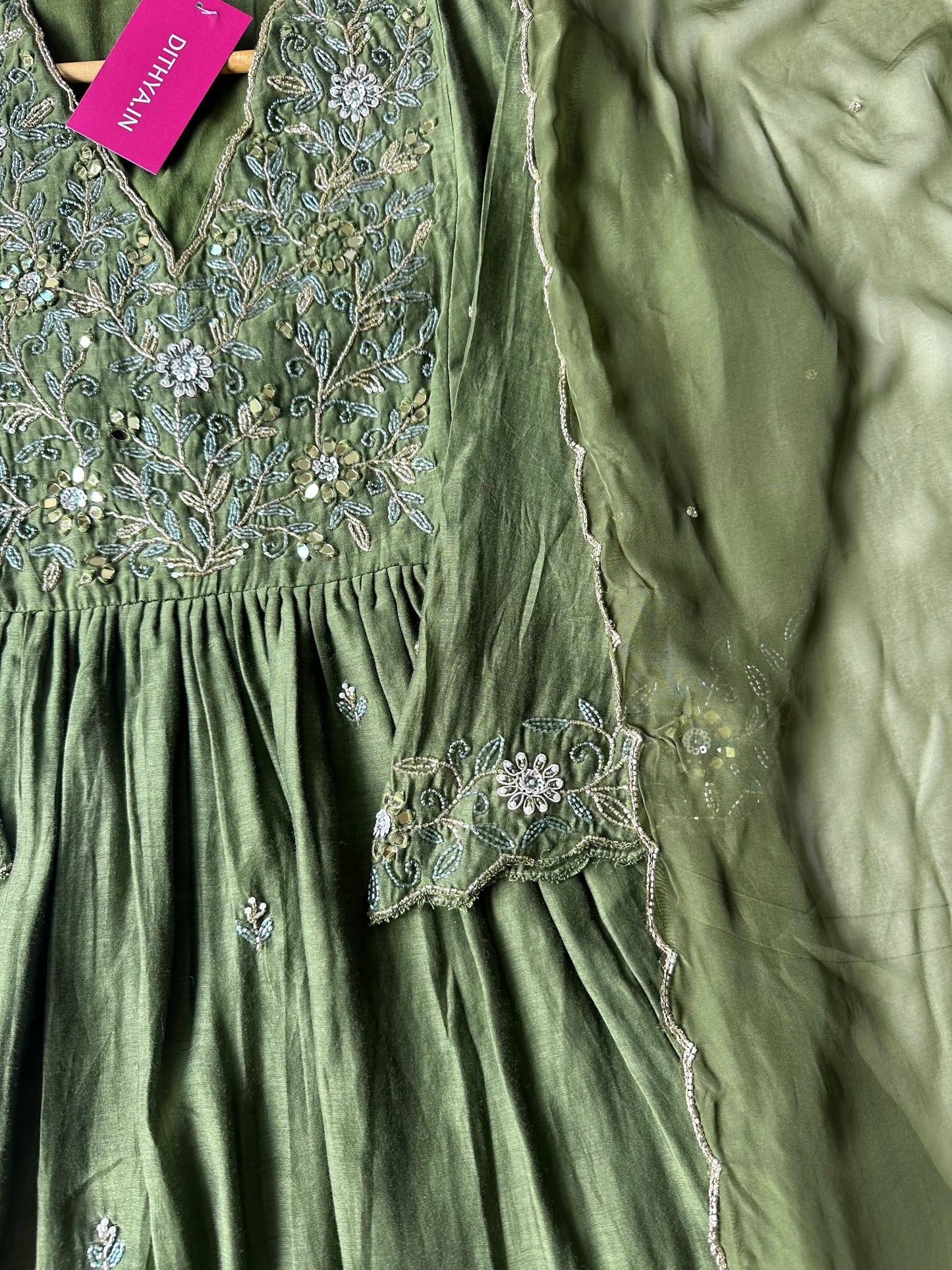 K392 - Mul Chanderi handwork Anarkali with pants and dupatta
