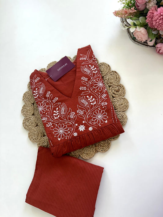 K042 - Cotton embroidered Kurti with pants in 2 colours