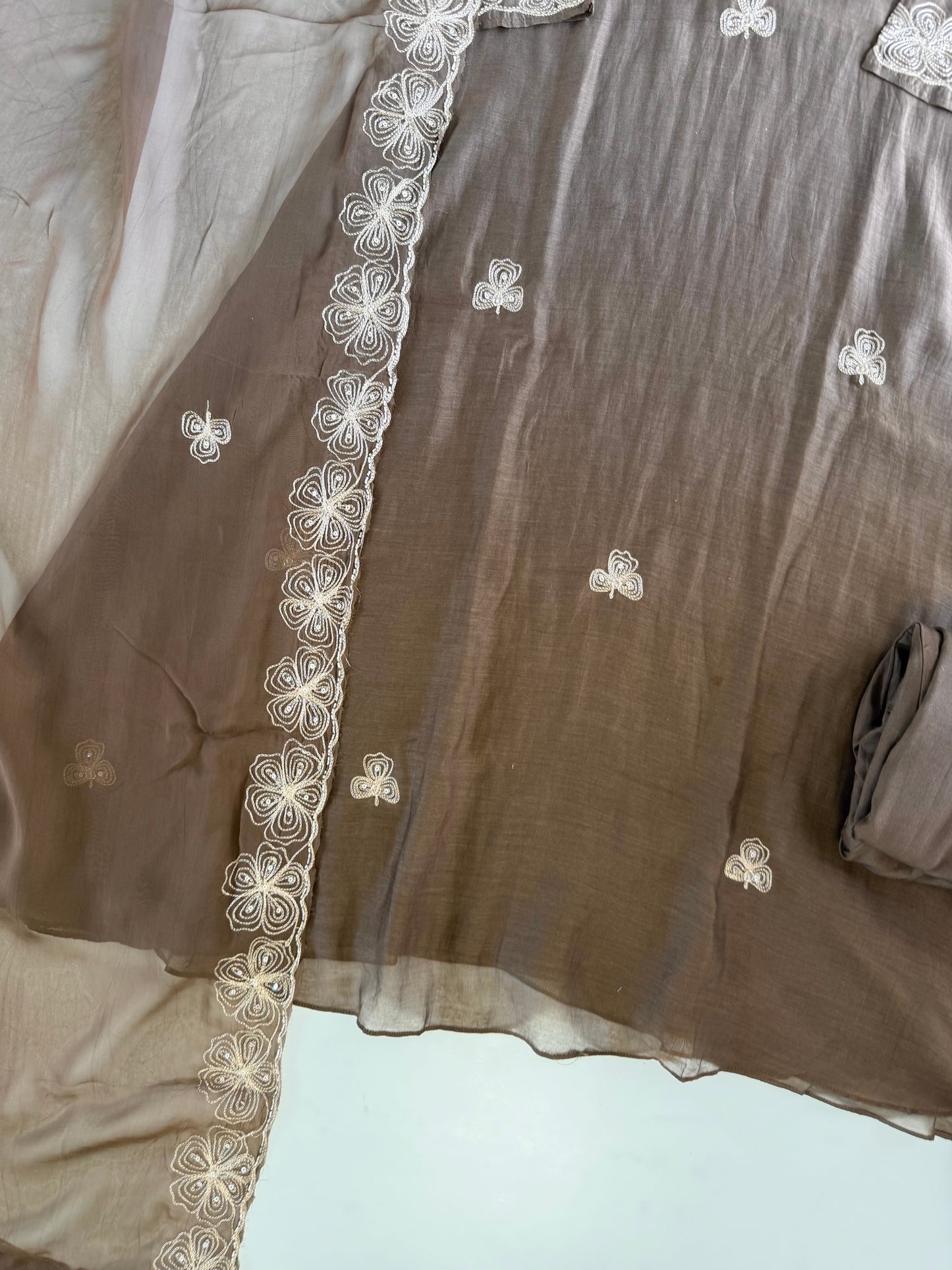 K304 - Mul chanderi zari work Aline Kurti with pants and dupatta