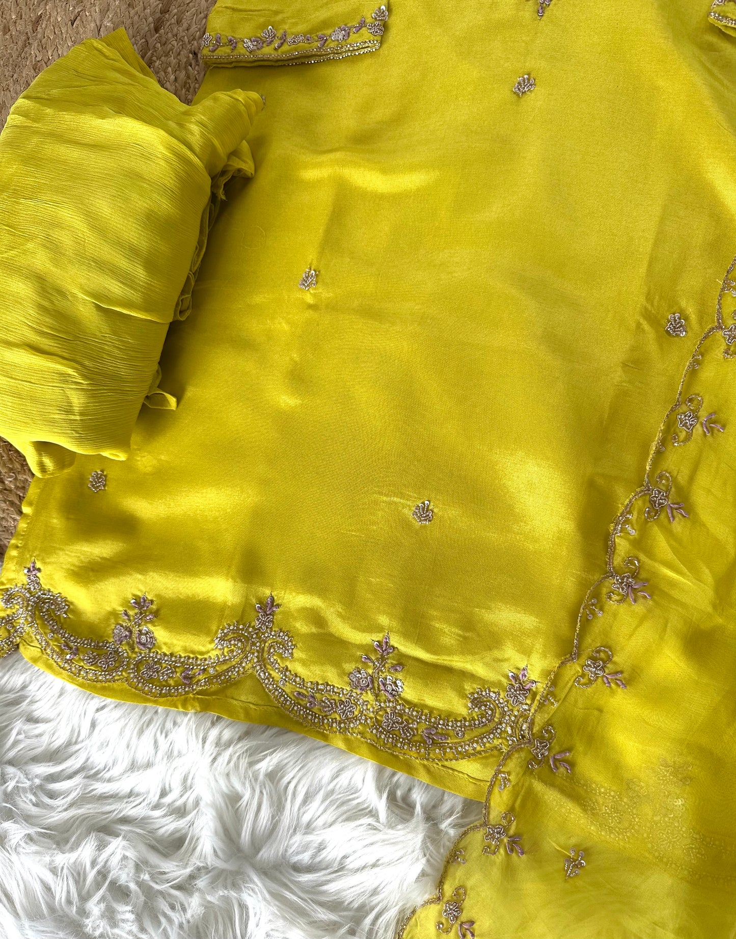 K062 - Russian silk handwork Kurti with sharara and dupatta