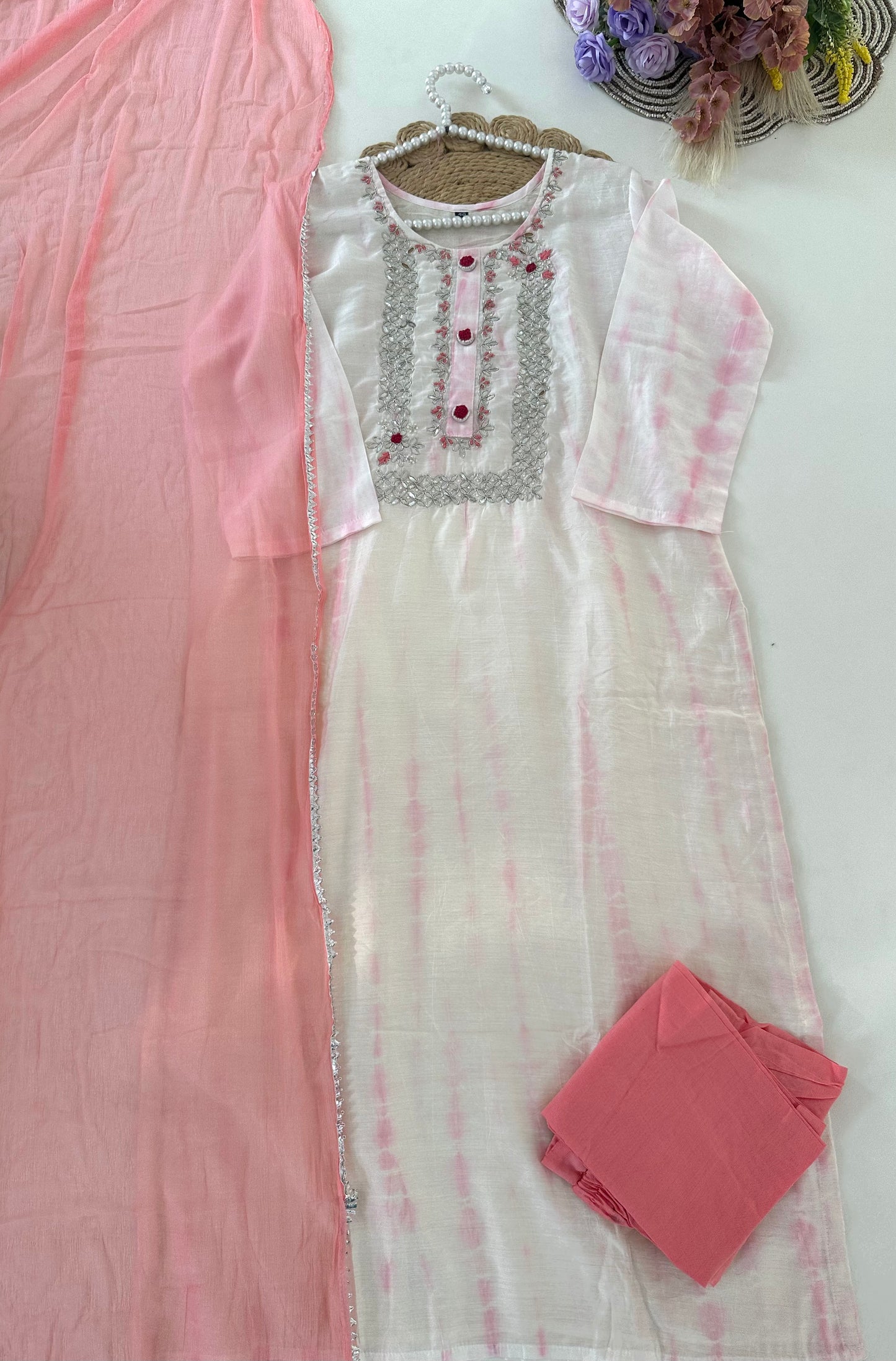D308 - Dola silk straight kurti with pants and dupatta
