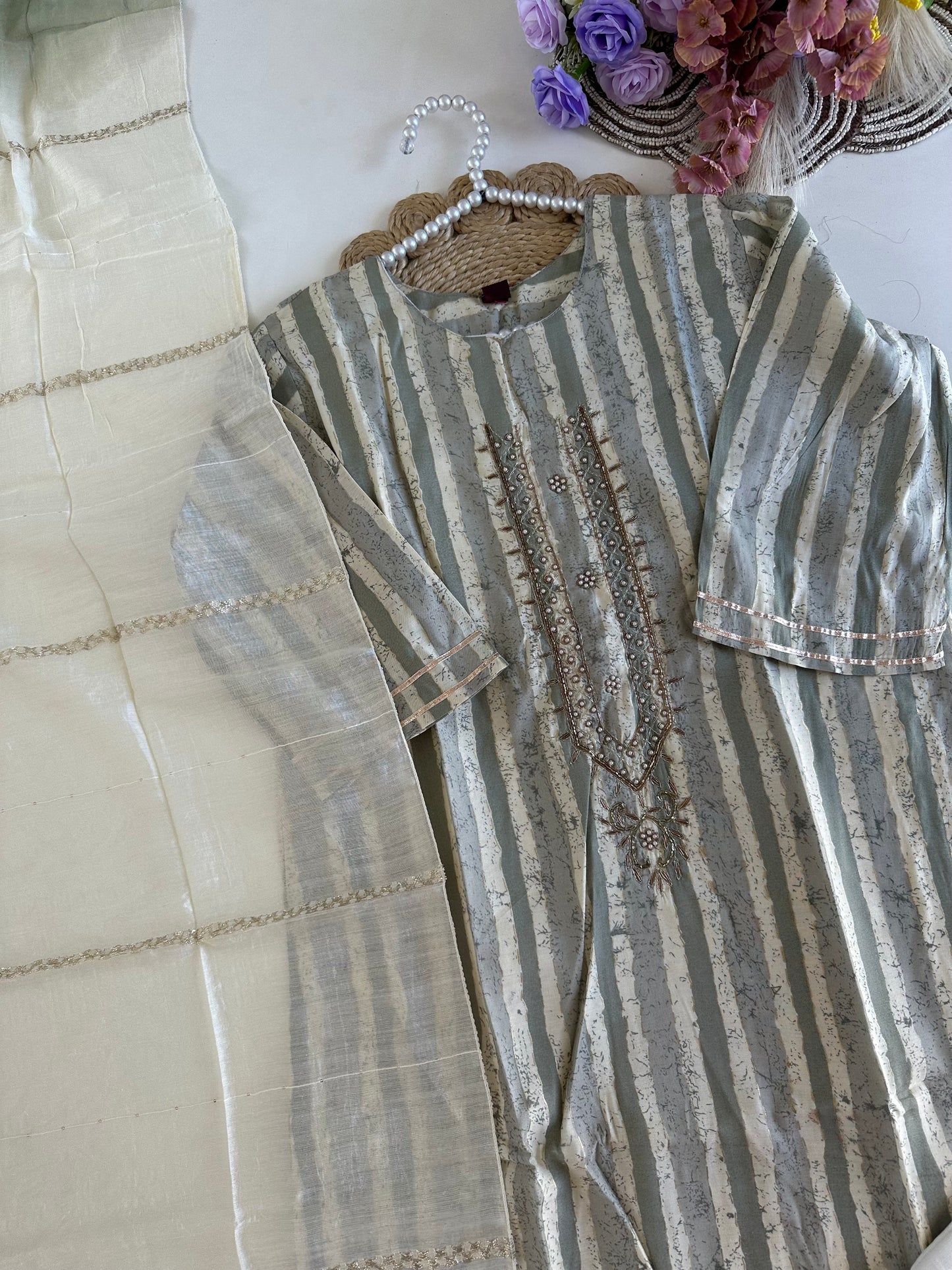 D396-Roman silk straight kurti with pants and dupatta