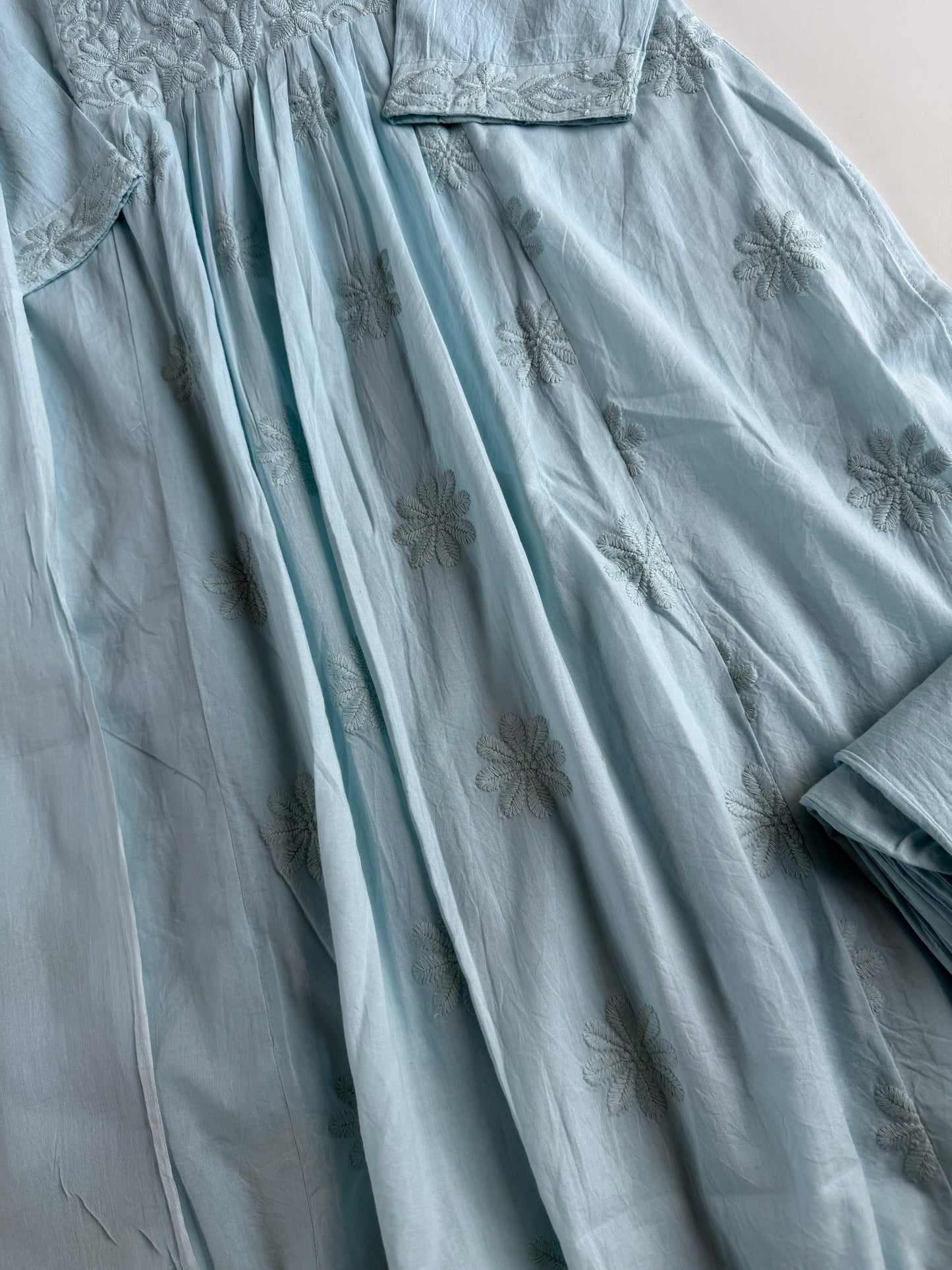 K525 - Mul cotton embroidered Anarkali with pants and dupatta