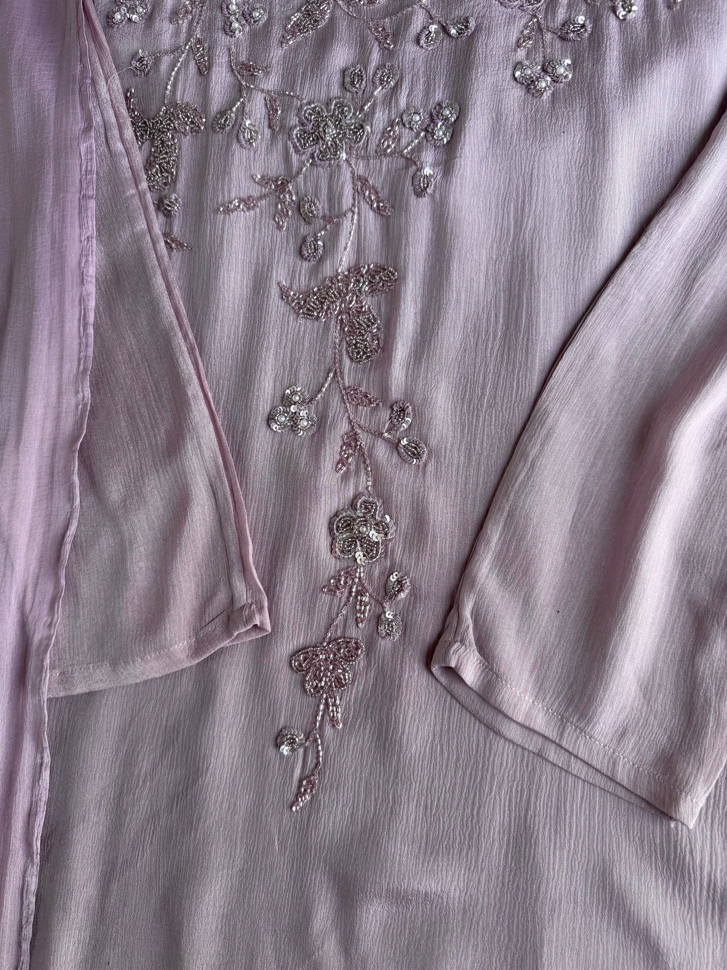 K456 - Pure Chinnon handwork aline Kurti with pants and dupatta