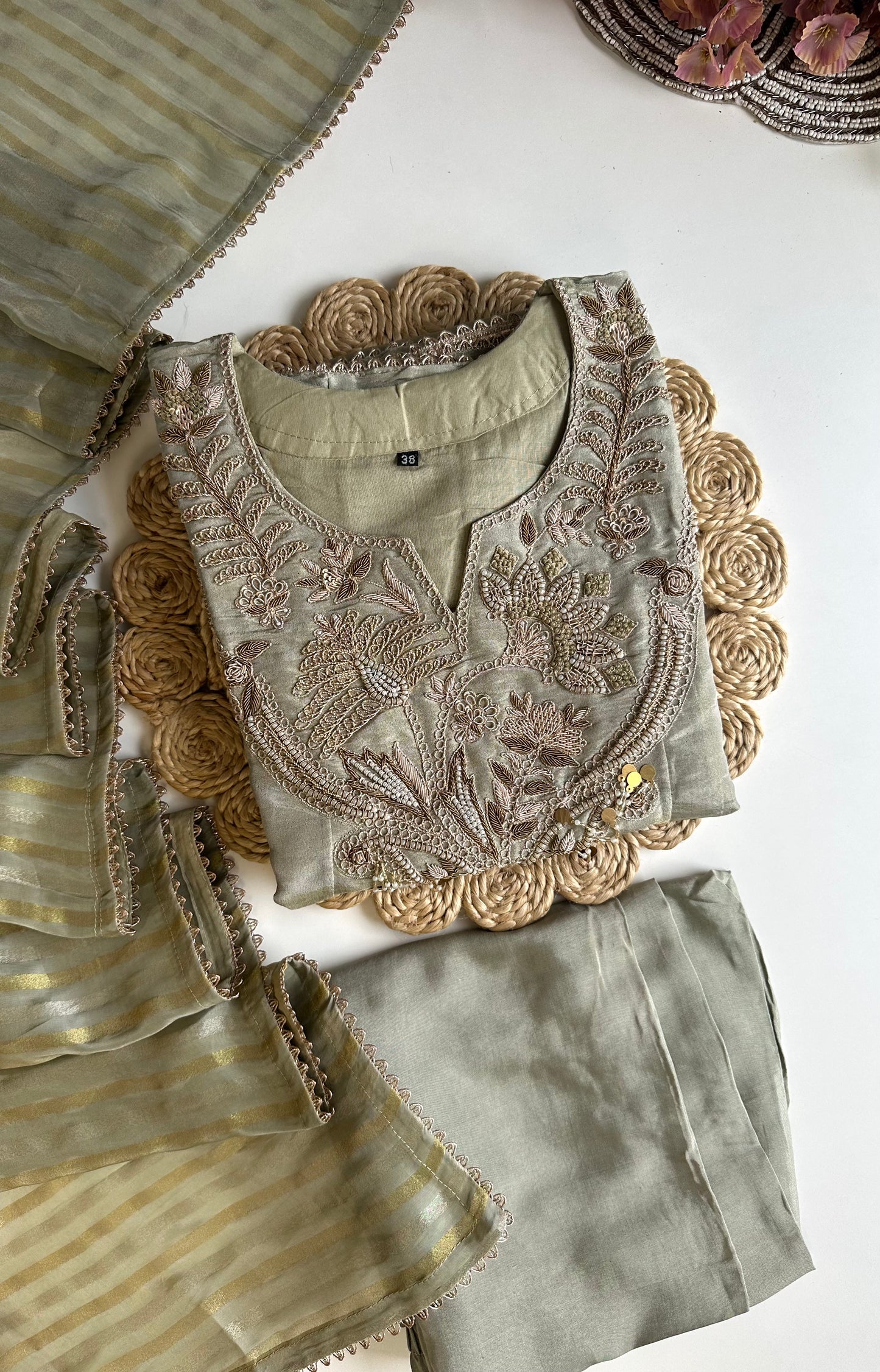 K129 - Titan silk zardosi Anarkali with pants and dupatta