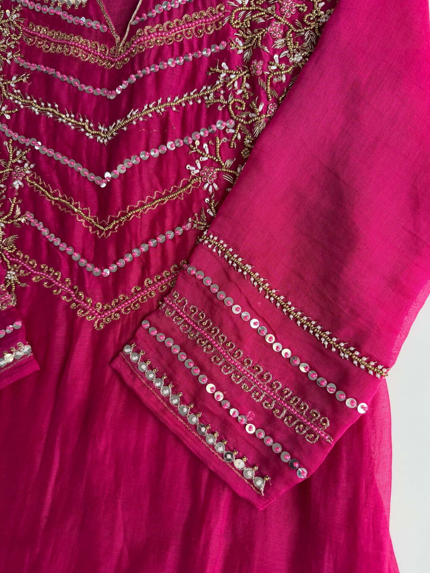 K105 - Mul chanderi handwork aline Kurti with pants and dupatta