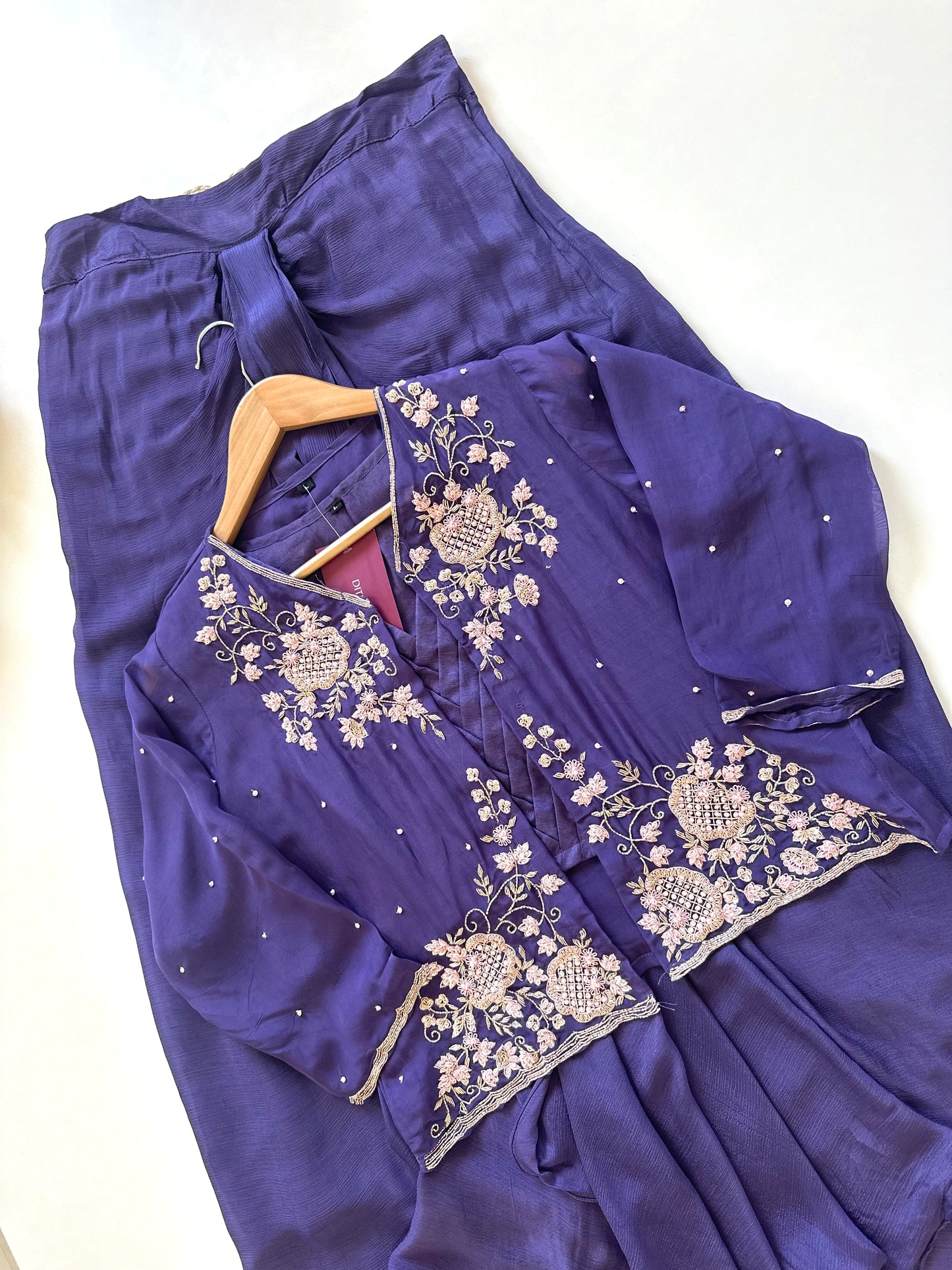 K359 - Russian silk handwork Blazer, crop top and cowl skirt