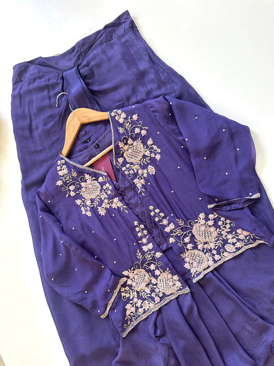 K359 - Russian silk handwork Blazer, crop top and cowl skirt