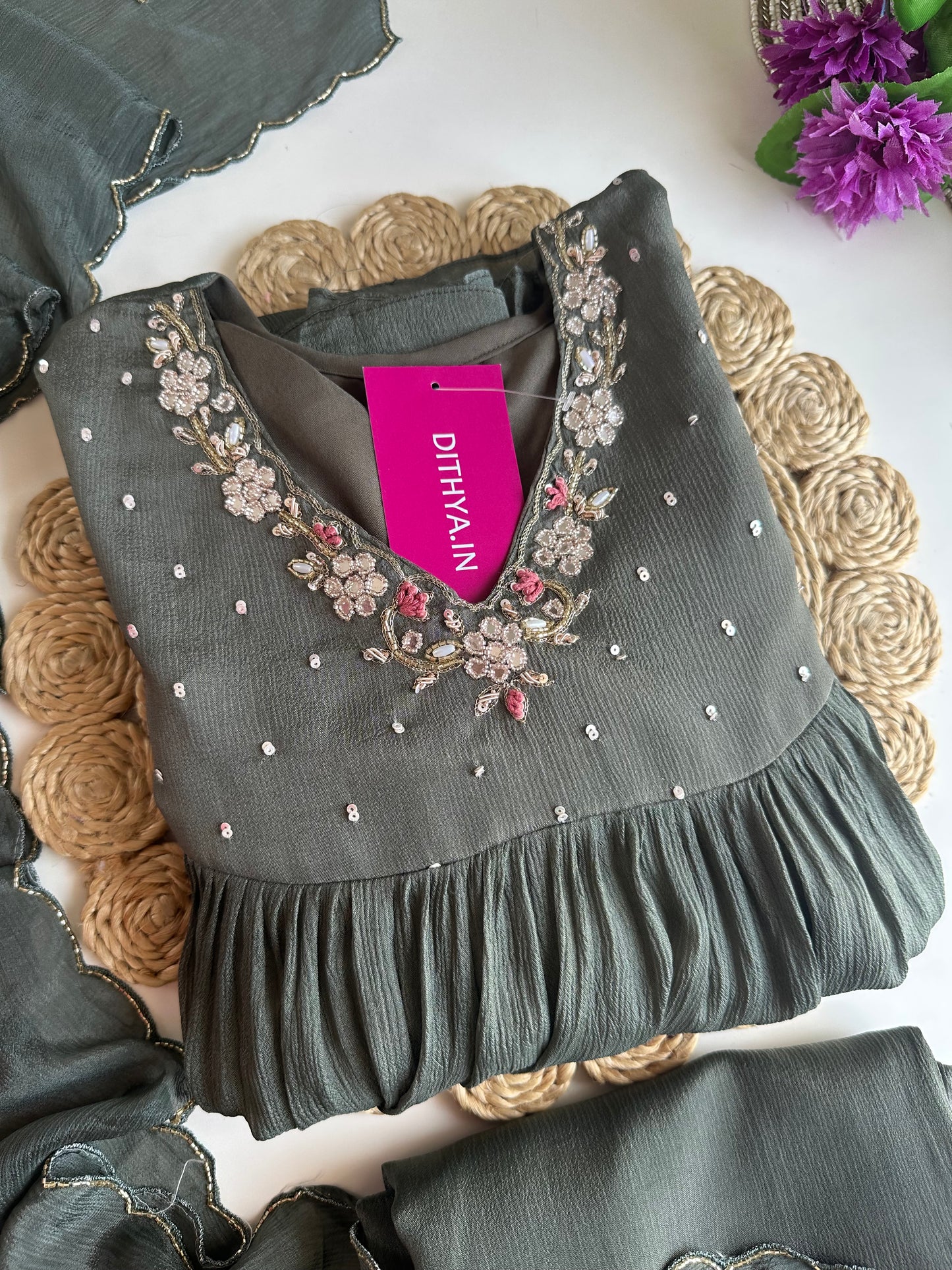 K028 - Pure Chinnon handwork Anarkali with pants and dupatta