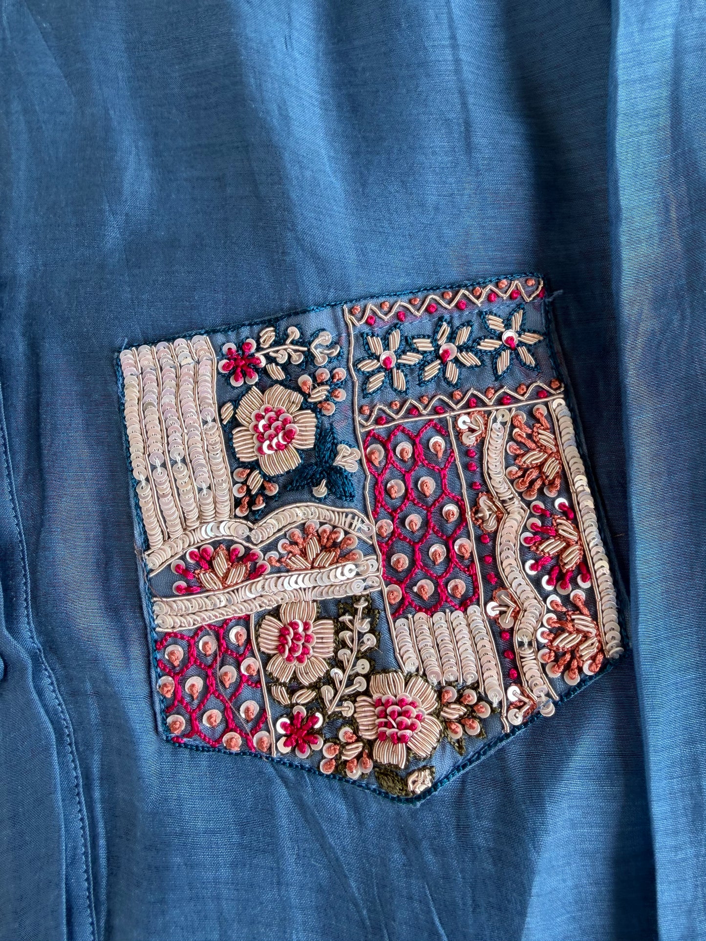 K053 - Mul chanderi handwork coord set