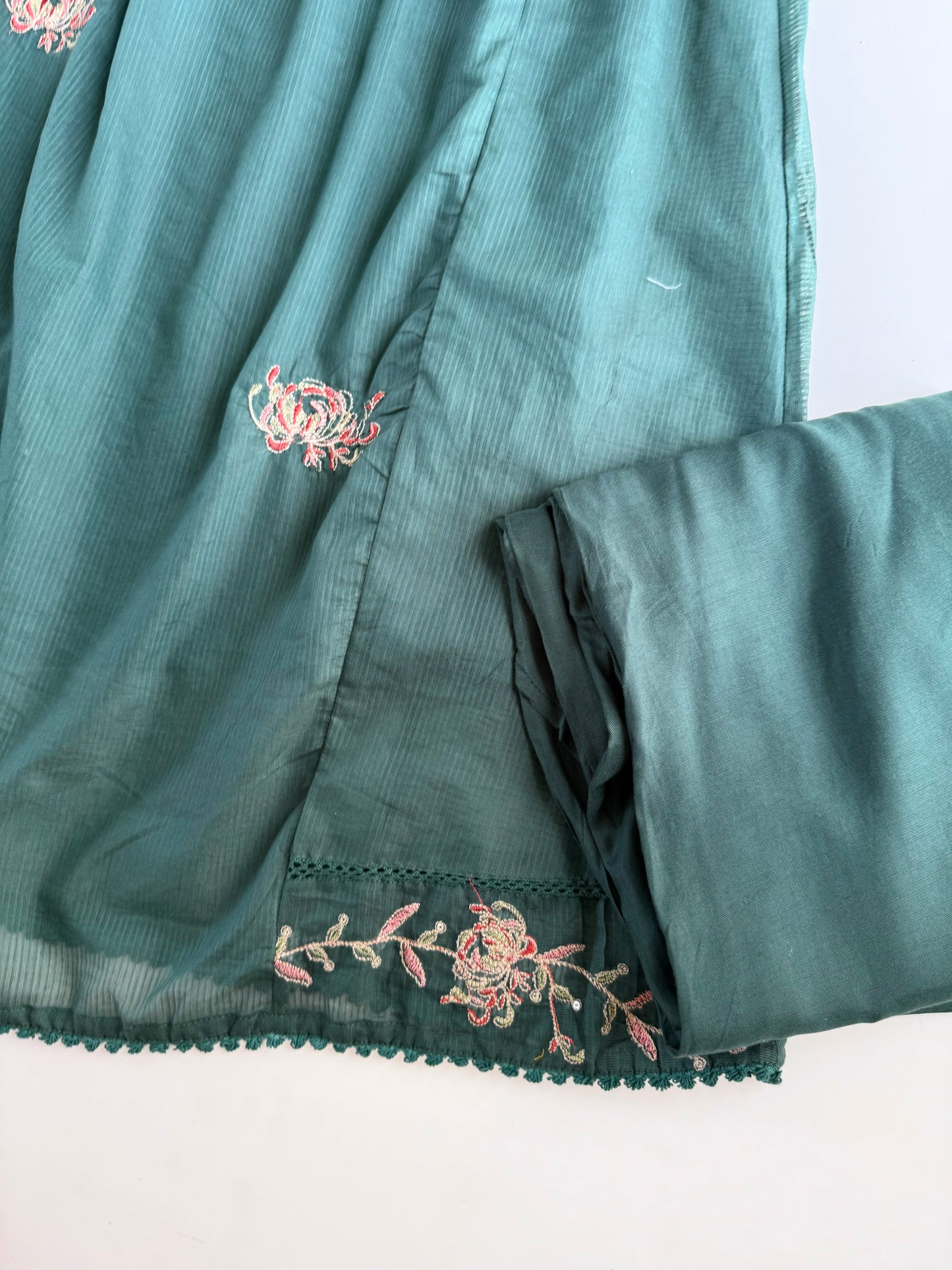 K492 - Mul chanderi handwork Anarkali with pants and dupatta