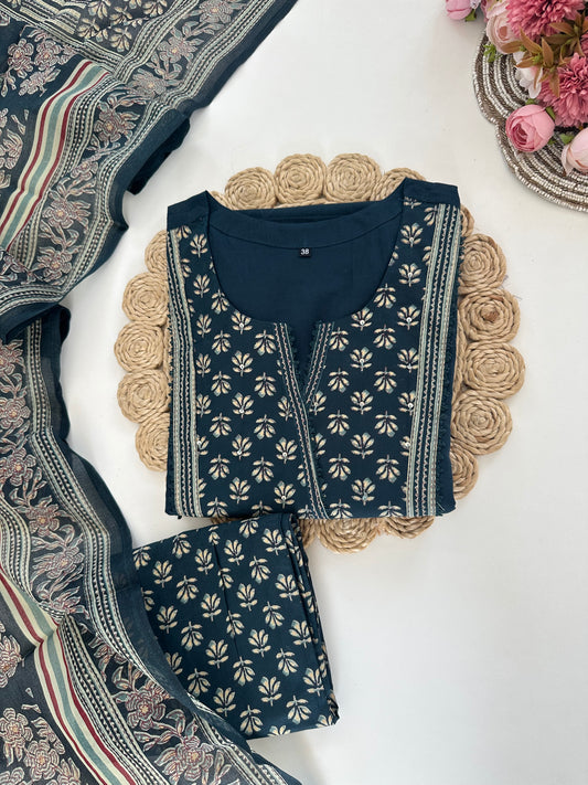 K281 - Cotton printed straight Kurti with pants and dupatta