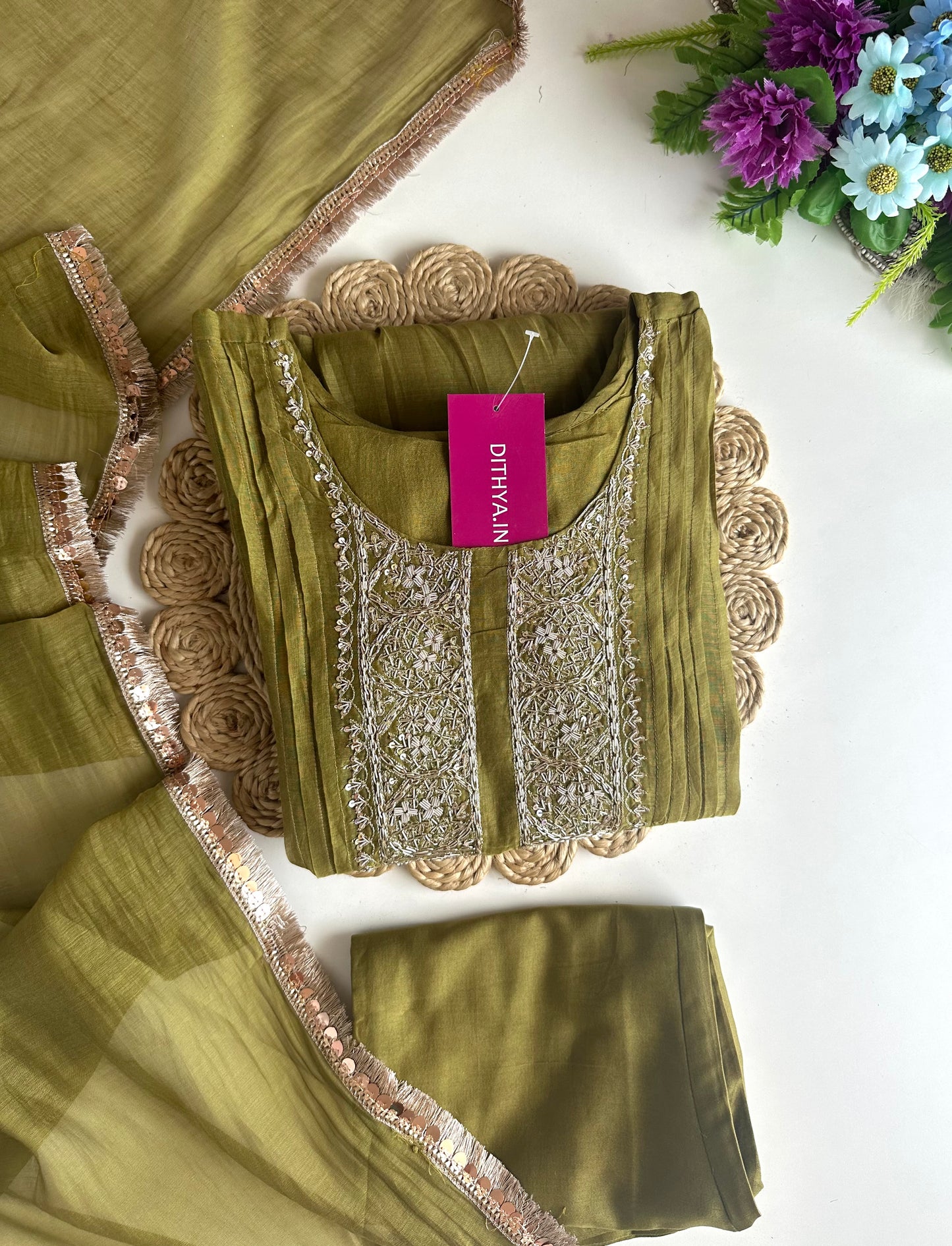 K041 - Mul Chanderi handwork Anarkali with pants and dupatta