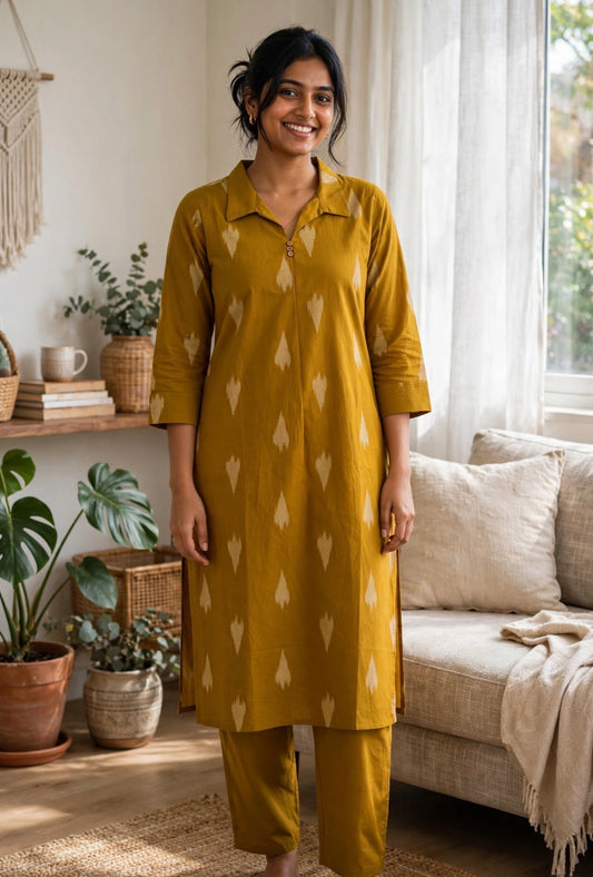 K503 - Cotton embroidered Aline Kurti with pants in 2 colours