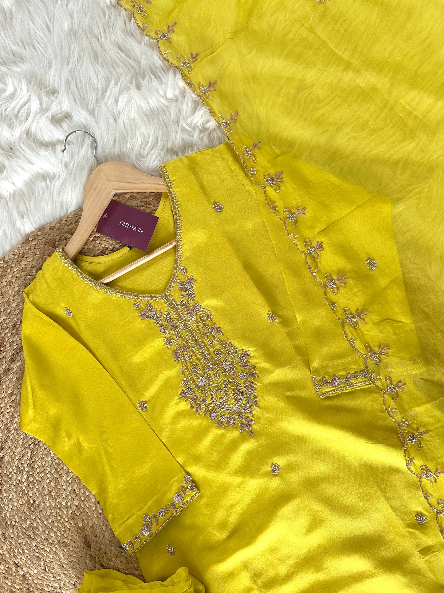K062 - Russian silk handwork Kurti with sharara and dupatta