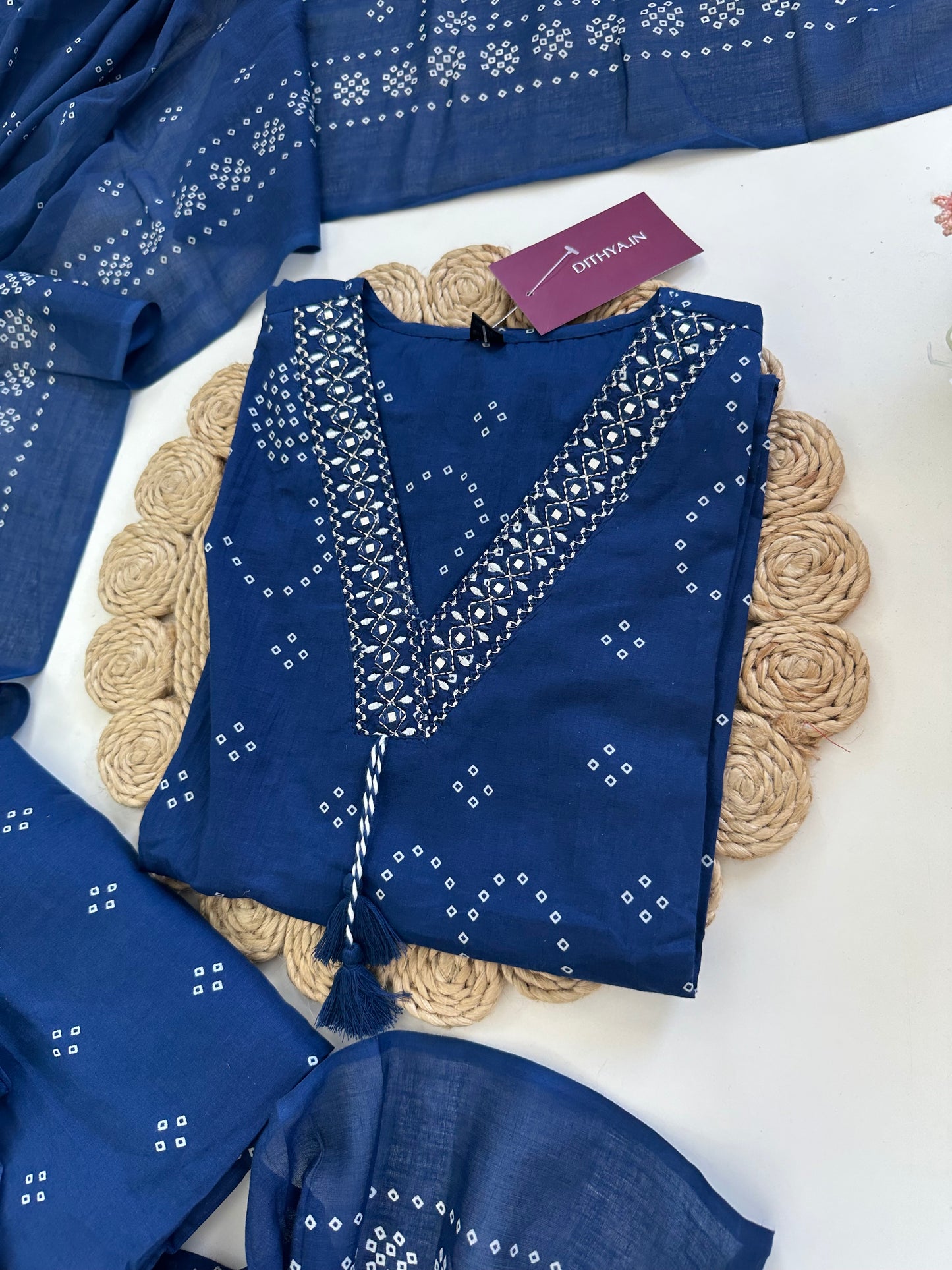 K053 - Cotton Aline Kurti with pants and dupatta in colours