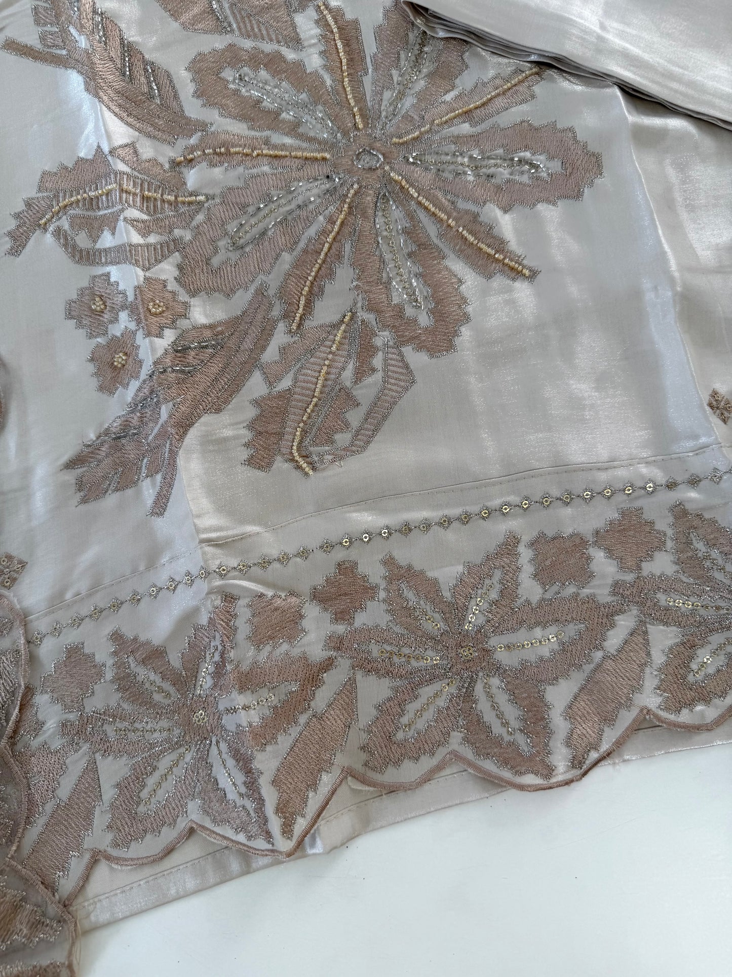 K519 - Shimmer Tissue silk embroidered straight Kurti with pants and dupatta